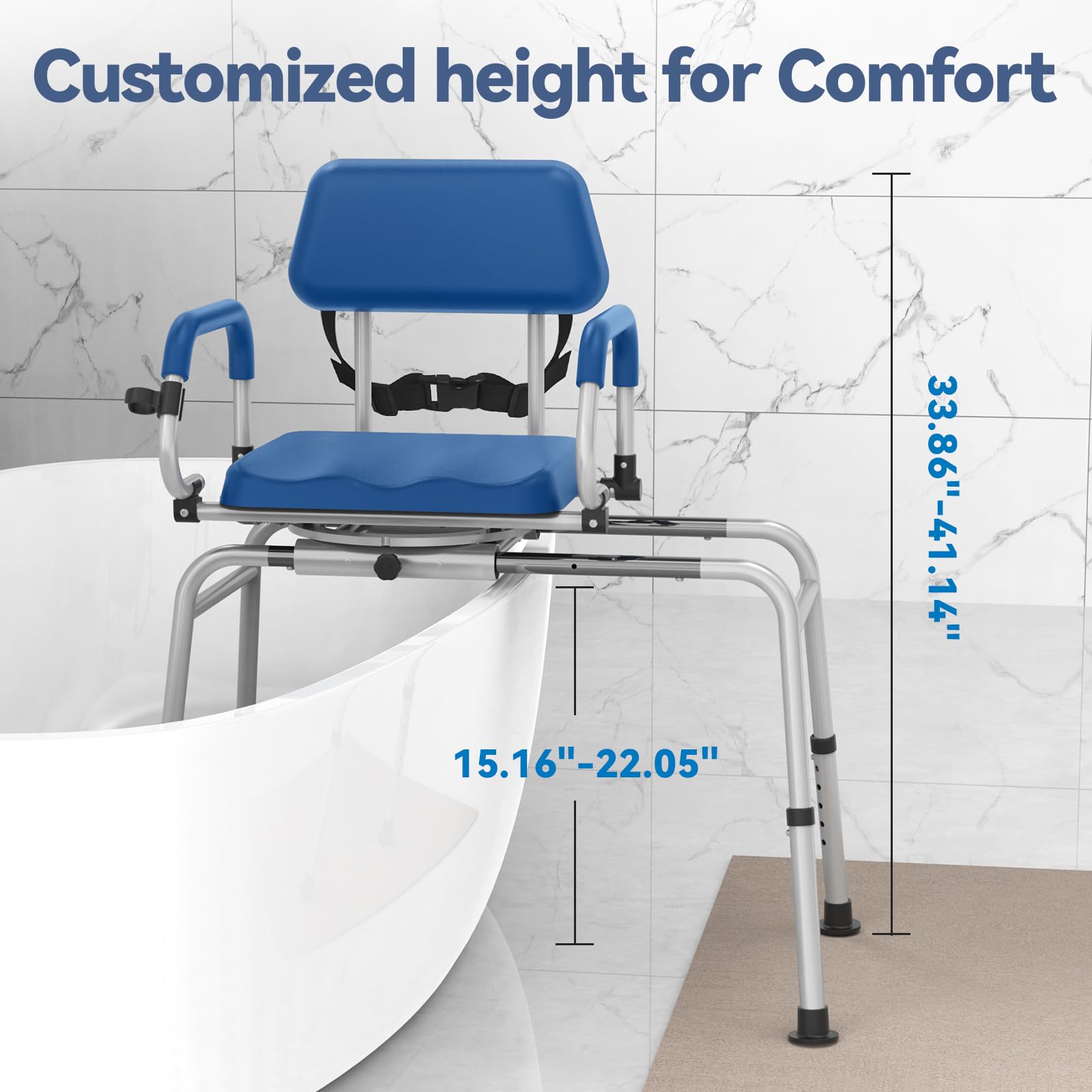 Silla de baño ajustable con soporte trasero, color azul