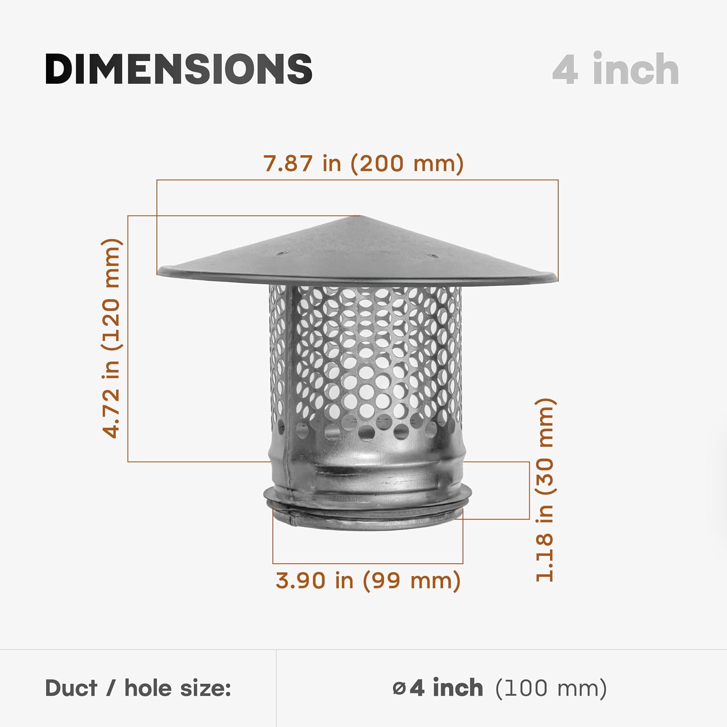 4" Inch Chimney Cap, Round Galvanized Steel Chimney Cover Used as Wood Stove Pipe Cap and Roof Vent Cover/Rust Resistant Fireplace Chimney Caps for Protection Against Rain, Snow & Debris