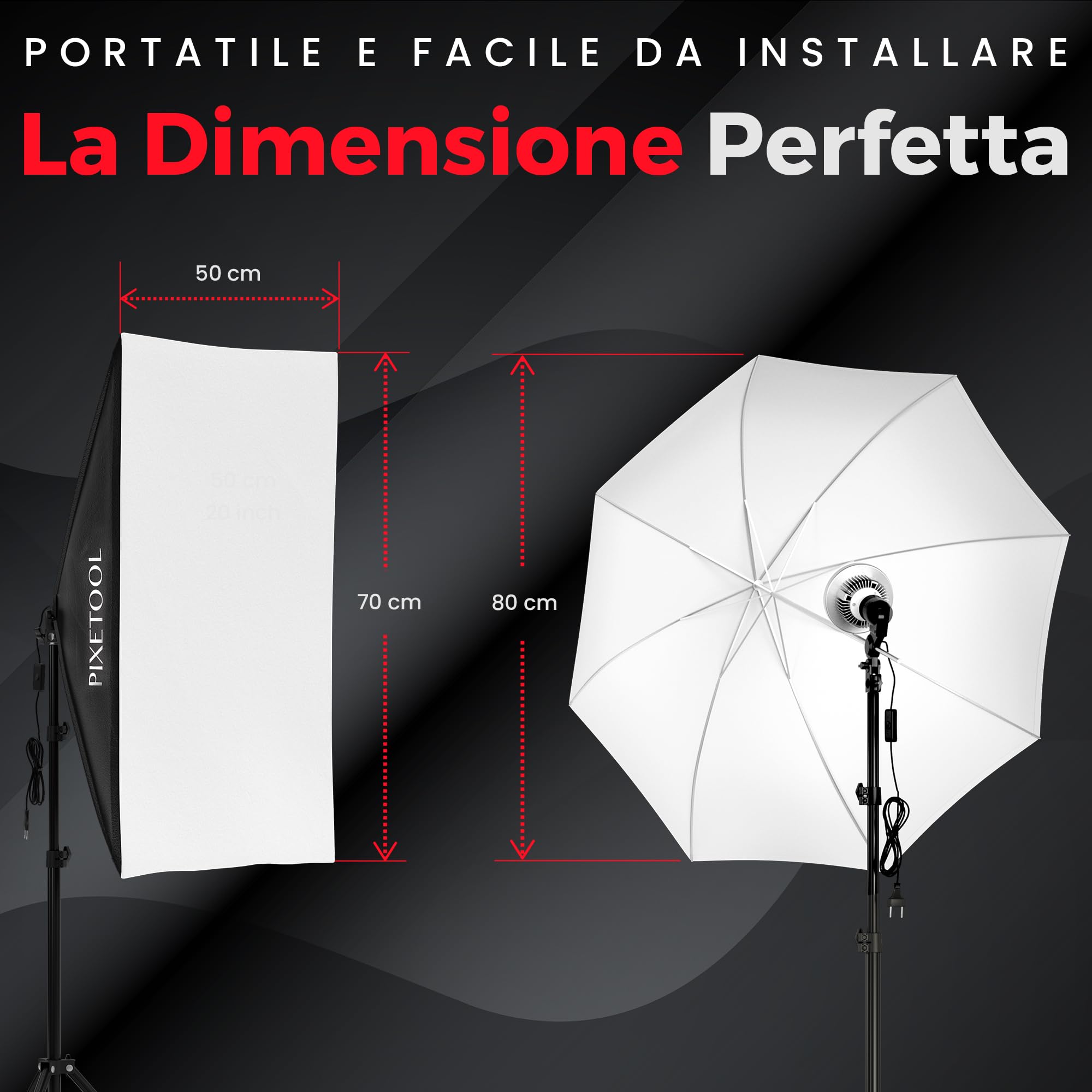 Set Softbox per Studio Fotografico - 1 Softbox 50x70 cm, Riflettore Umbrello, Luci a LED 4800 Lumen 3000-6000K - Luce Fotografica - Kit di Illuminazione – Lampada Fotografica