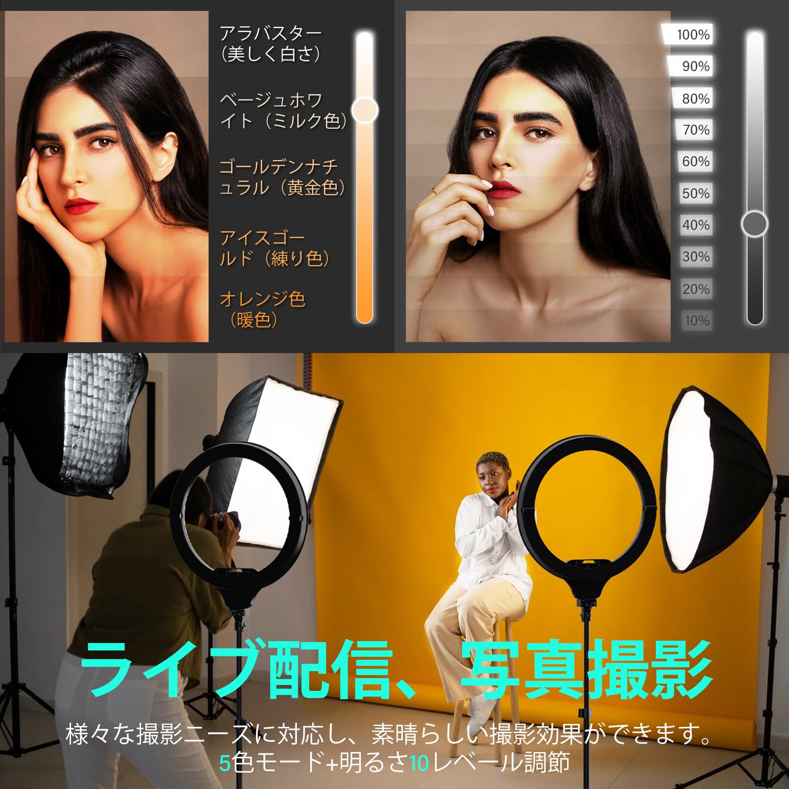 Amazon | UBeesize LEDリングライト 14インチ 158cmスマホ三脚スタント