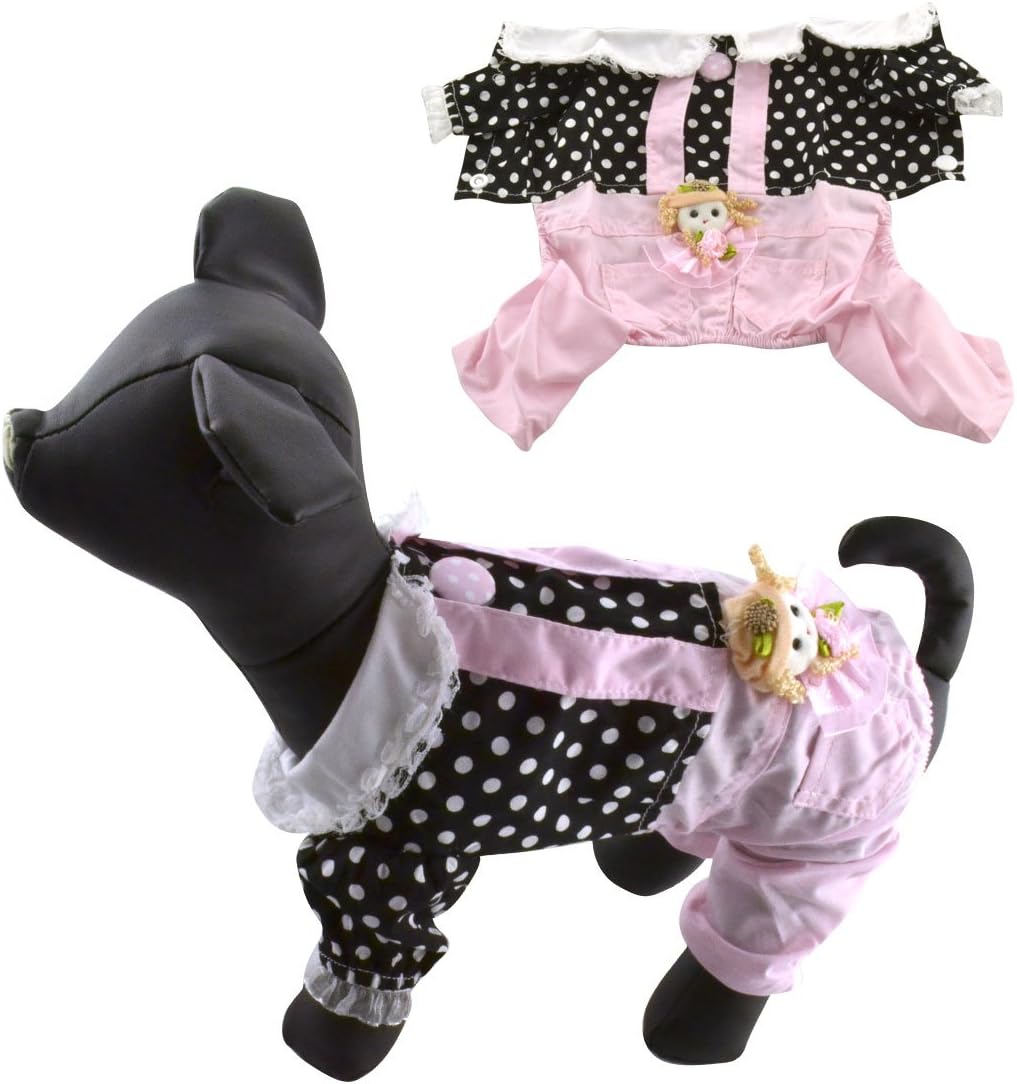 Dogloveit Lady Style Pet Puppy Cat Dog Clothes 100% Cotton Pink Polka Dot Dog Coverall Summer Clothes for Dogs XS S M L XL (XS)