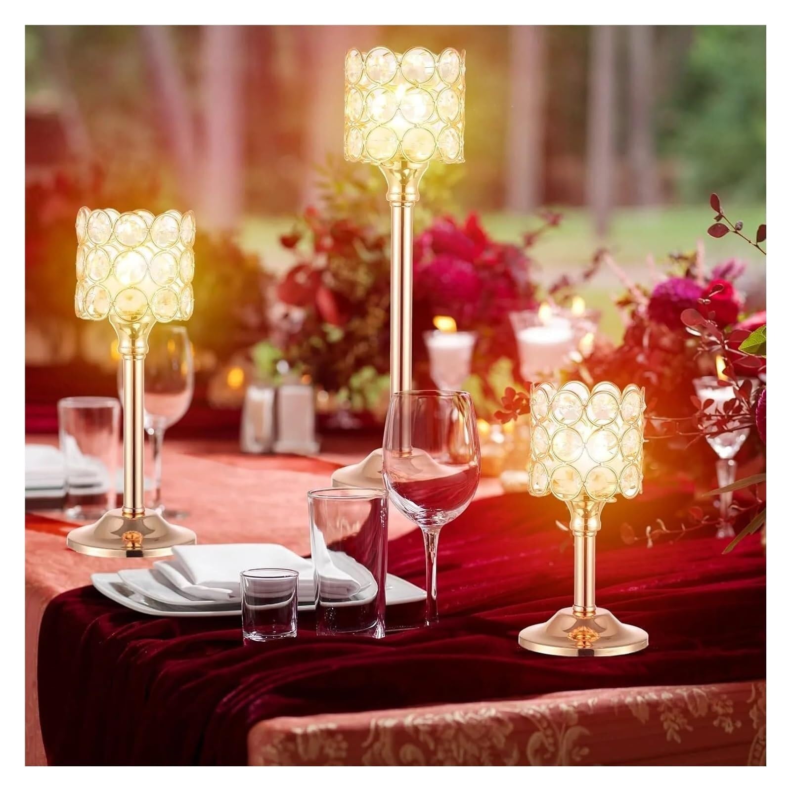 KerzenstäNder 12-teiliges Kristall-Kerzenhalter-Set, 3 Größen, hohe Kerzenständer, Säulenkandelaber, Ständer, Mittelstücke, Dekoration