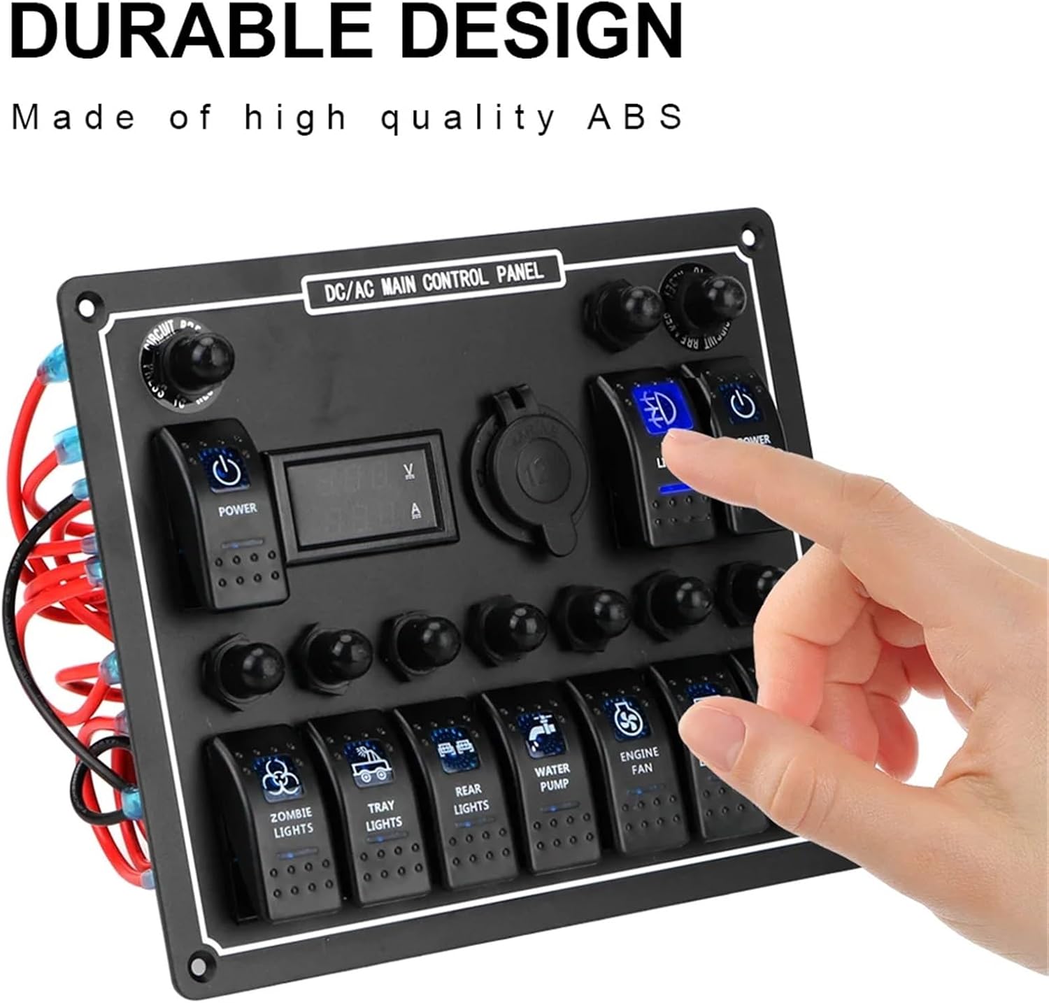 24V 12V Switch Panel 10 Buttons LED Light Toggle Circuit Breaker Test Car Fuse Accessories for Boat Caravan Truck Trailer Marine(Red)