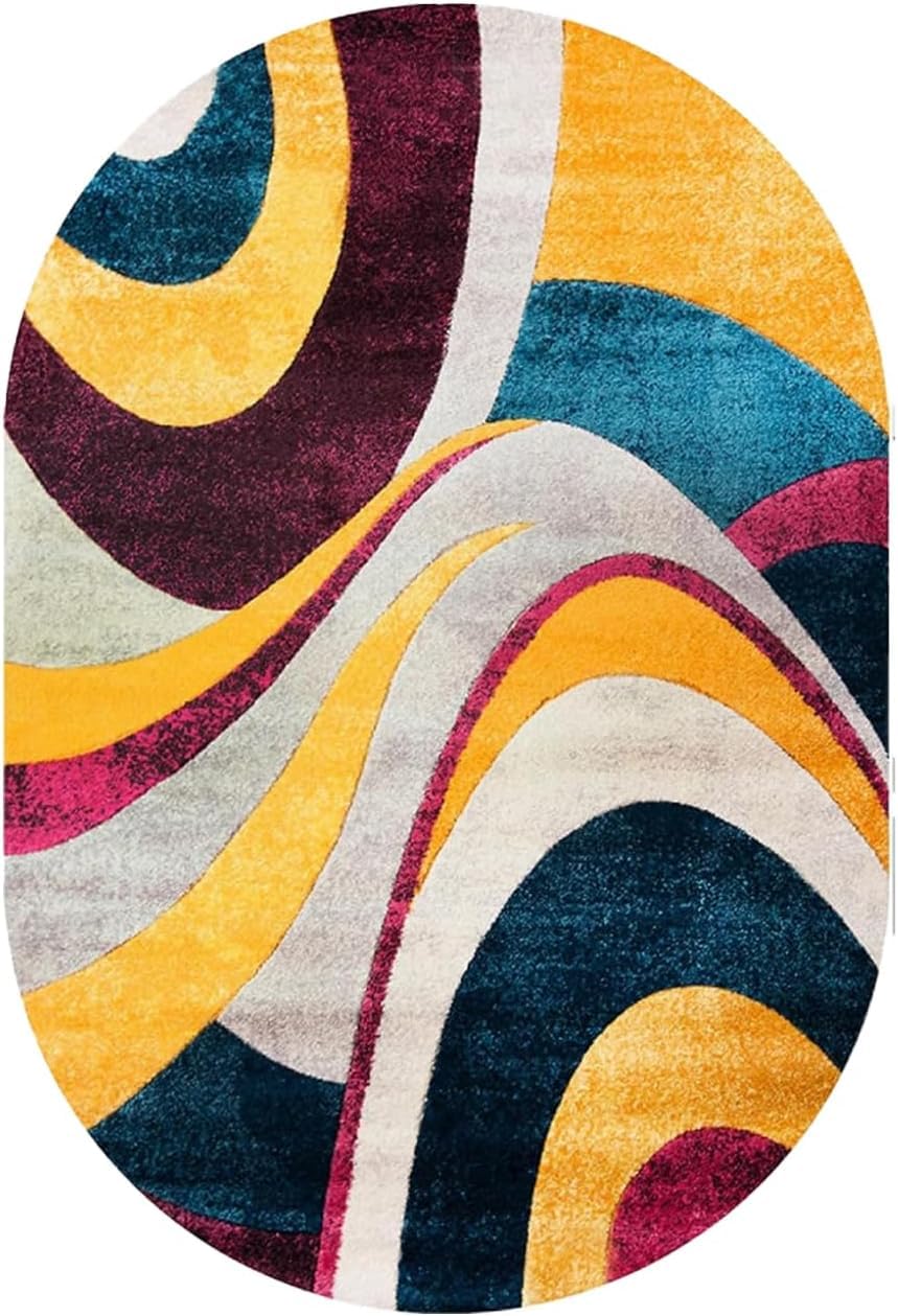 Oval Teppich Wohnzimmer, für Dekoration Wohnzimmer, Schlafzimmer, Carpet Room Decor, Abstrakter, moderner Teppich in Rot und Gelb Oval 200x300cm
