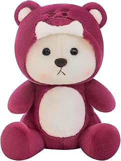 Cartoon Plush Cross-Dressing Teddy Bear Plush Toy, Cute Teddy Bear with Removable Stitchhat (Pink StrawberryBear, 11 inch / 0.5 lb)