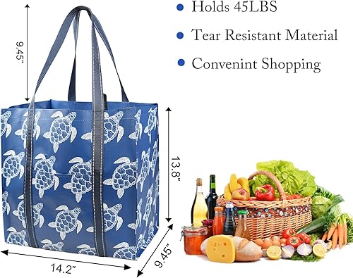Miniatura 2 de BeeGreen Bolsa de mano extra grande con flores, paquete de 12 bolsas reutilizables con asas reforzadas y parte inferior extraíble, plegable a granel