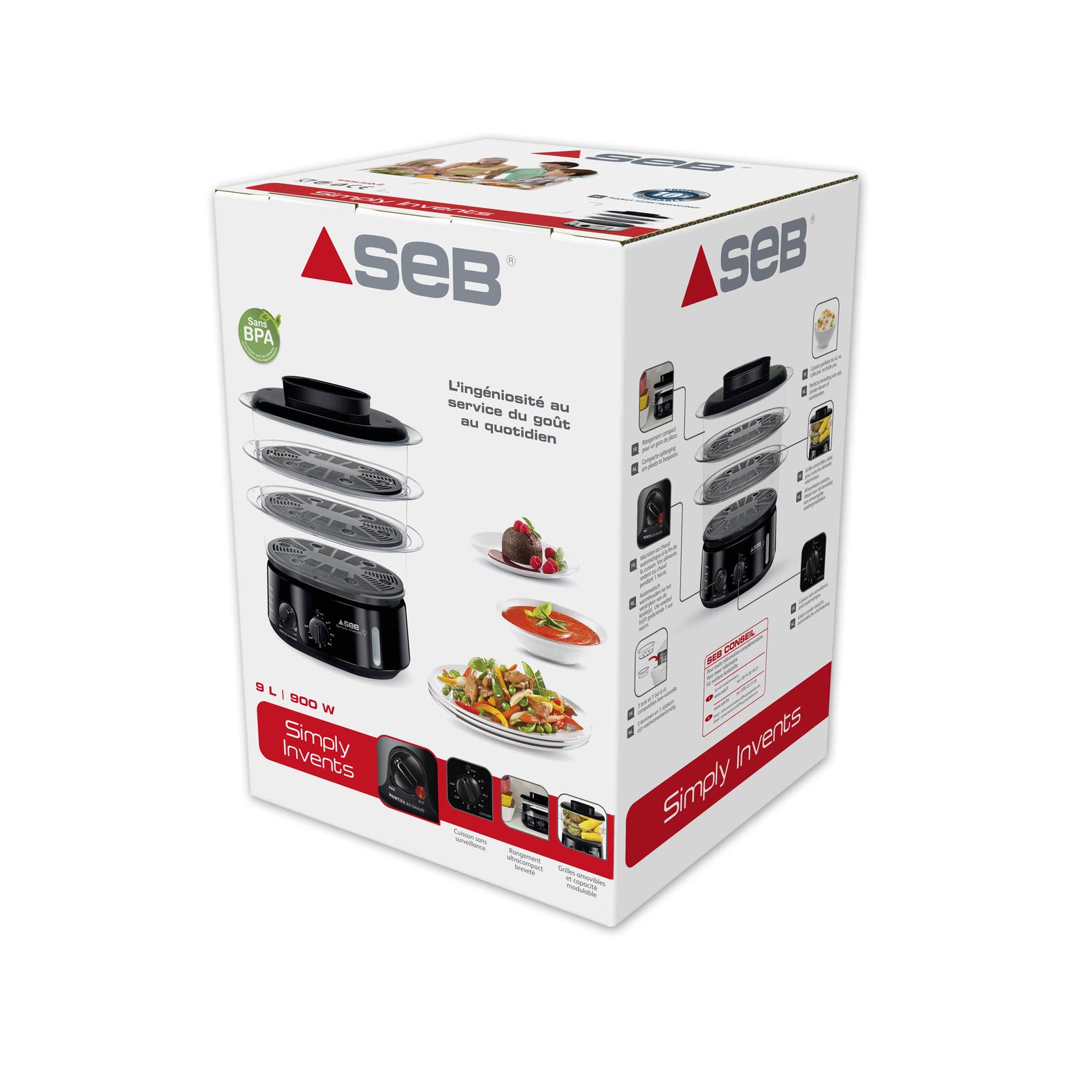 Seb Simply Invents Cuiseur Vapeur 3 bols Capacité modulable Noir VC110800