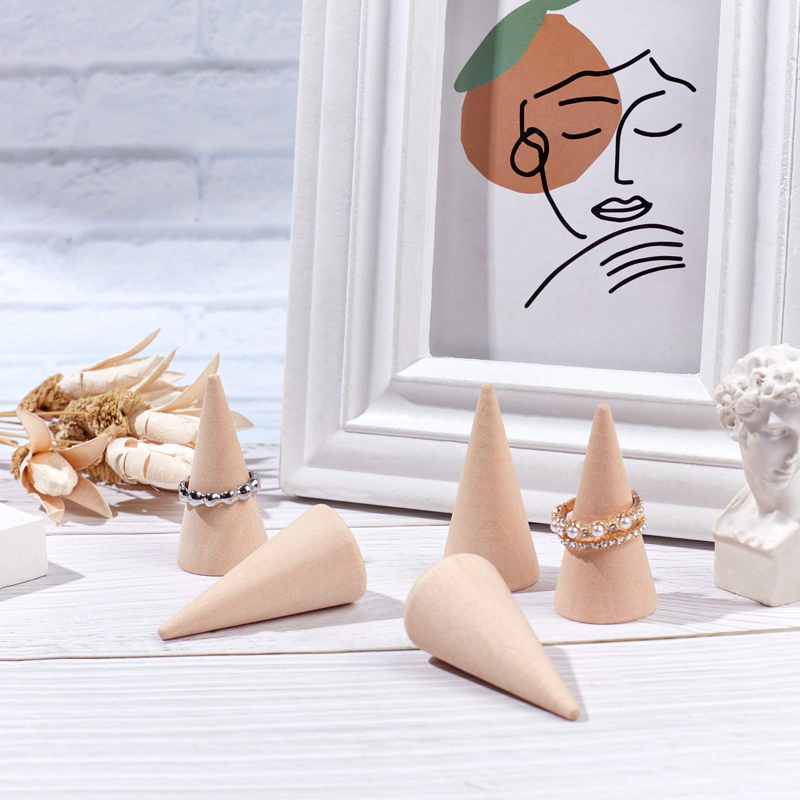 NBEADS Espositori per anelli in legno, a forma di cono, 12 pezzi, espositore per gioielli per anelli