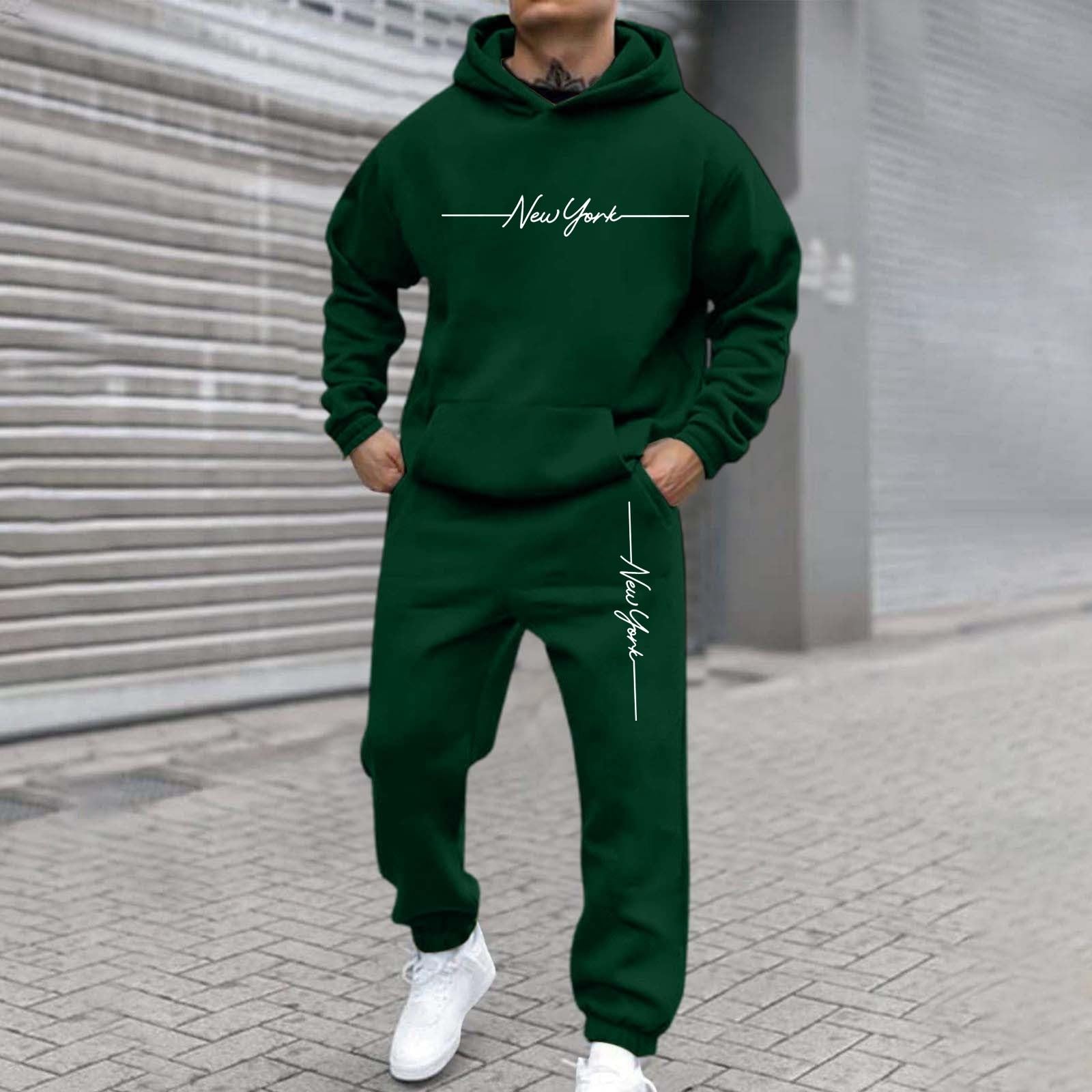 Uomo Casual Sweatsuit Set Palestra Completa due Pezzi Stampato Tuta da Jogging Training Homewear per Comoda Felpa con Cappuccio Invernale Elegante Tracksuit Tute il Tempo Libero