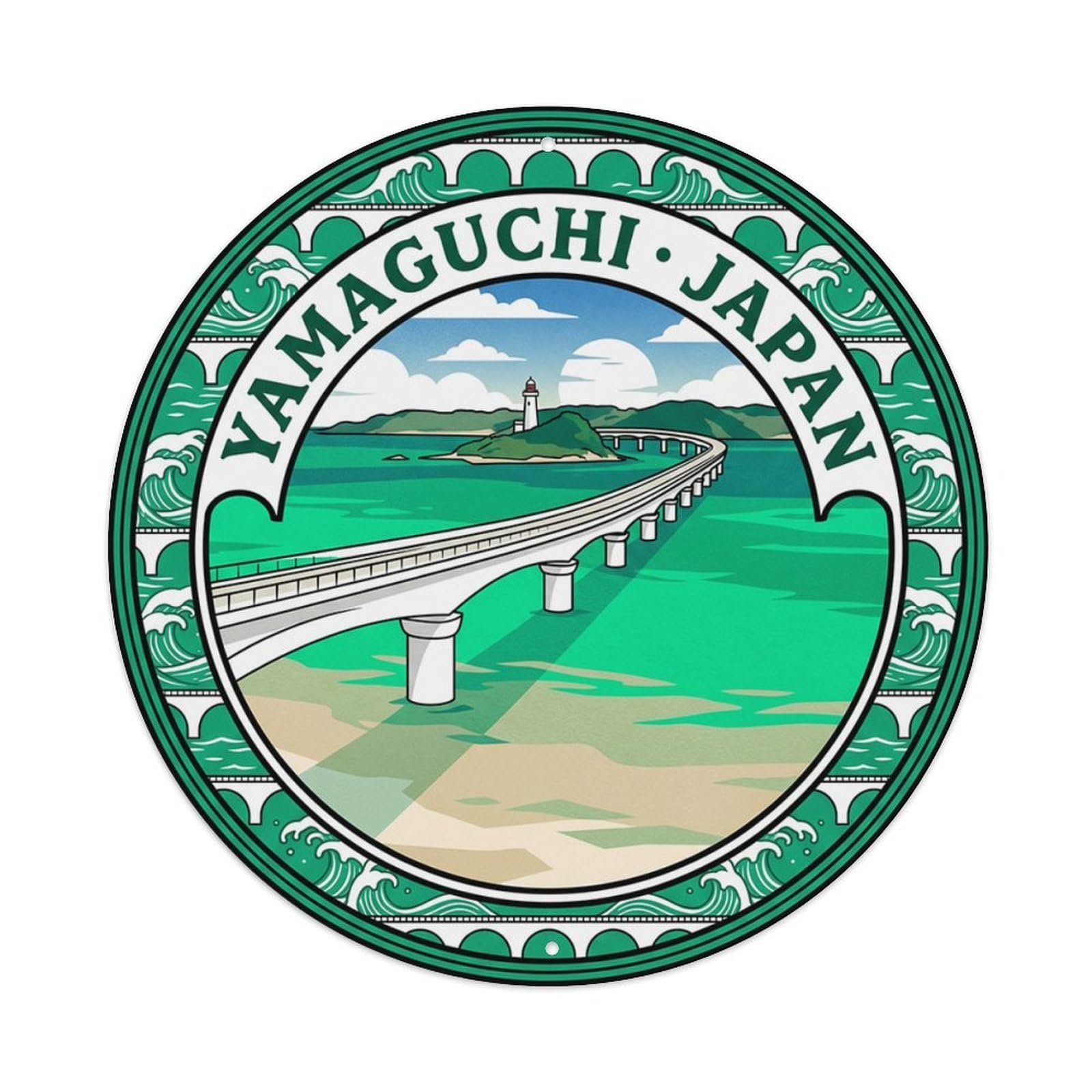 Okahys 8X8inch Classic Style Tsunoshima Bridge Sea Arch Travel Cycling Route Map Metal Tin Sign