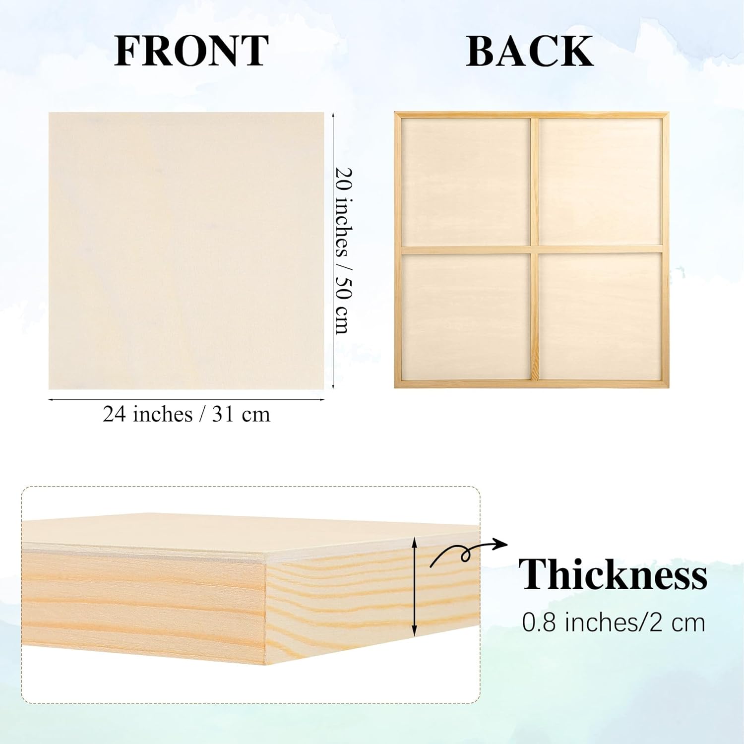 Aodaer 4 Pack Wood Panels 20 x 20 Inch Wooden Panels Canvas Unfinished Craft Wood Boards Panel for Art Crafts Acrylic and Oil Painting Pouring DIY Projects