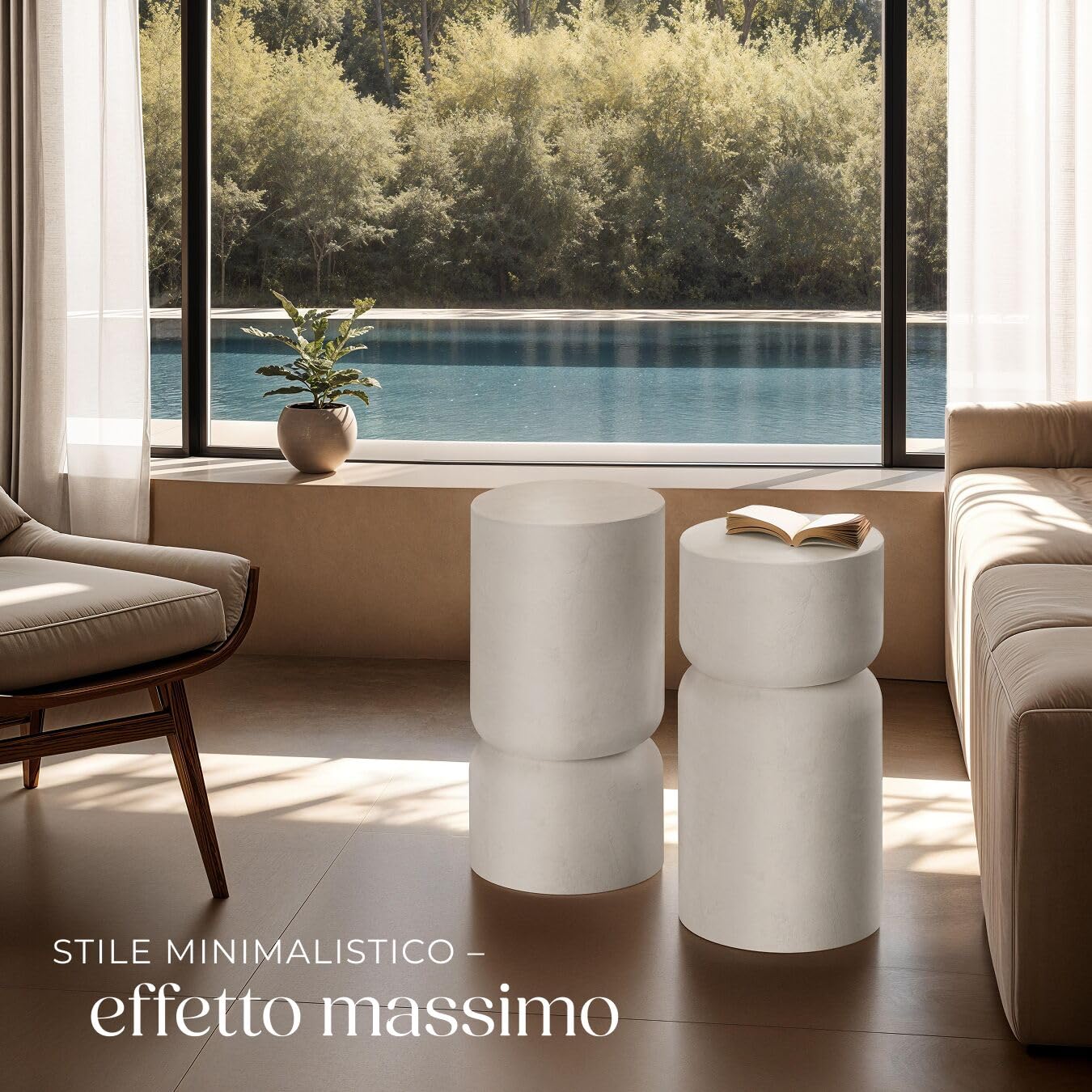 tectake® Set di 2 Tavoli Rotondi da Giardino Design Elegante, Tavoli per Esterno e Interno, Tavoli da Giardino Resistenti agli Agenti Atmosferici, Tavolini da Salotto 28 x 54,5 cm - Bianco