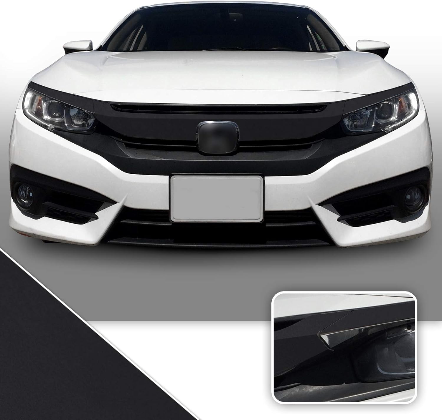 Front Grille Trim Chrome Delete Blackout Precut Vinyl Wrap Overlay Kit Compatible with and Fits Honda Civic 2016 2017 2018 2019 2020 - Metallic Matte Chrome Black