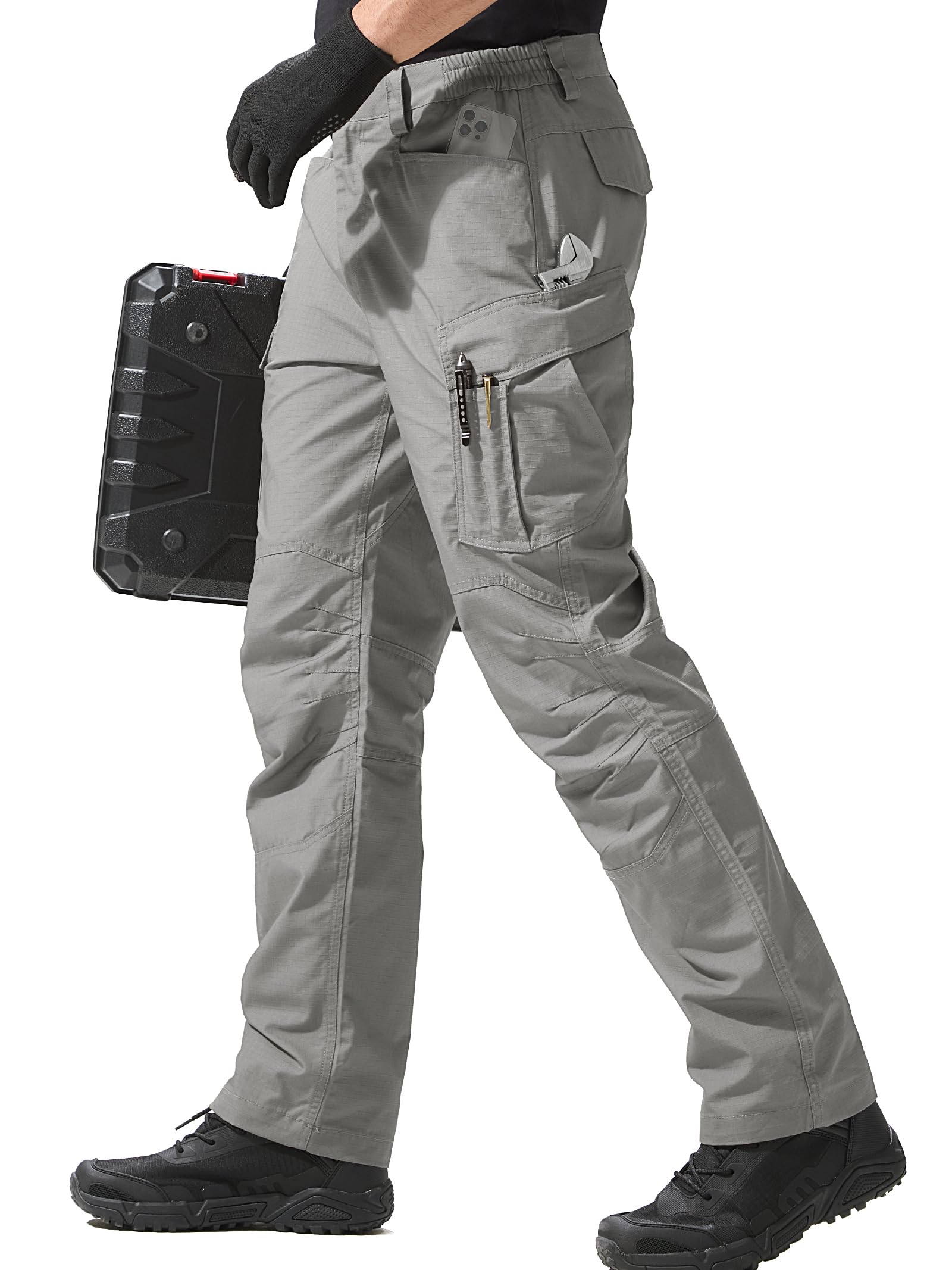 FREE SOLDIER Men's Tactical Pants Water Resistant Ripstop Cargo Work Lightweight EDC Hiking Pants with Multi Pockets