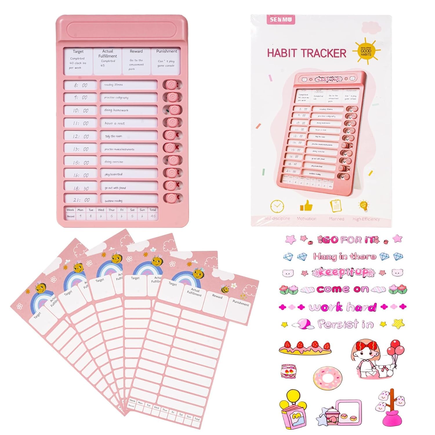 PLUSPOINT Habit Tracker Daily Task Planner For Kids Adult Chore Chart Plastic Checklist Board 15 Detachable Cards to Do List Planner Checklist Task Planning Board for Adults and Kids-picture-37
