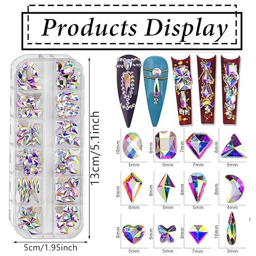 Miniatura 10 de BELICEY 2120 unidades de diamantes de imitación de cristal de color azul y blanco para uñas, piedras preciosas de cristal de múltiples formas,