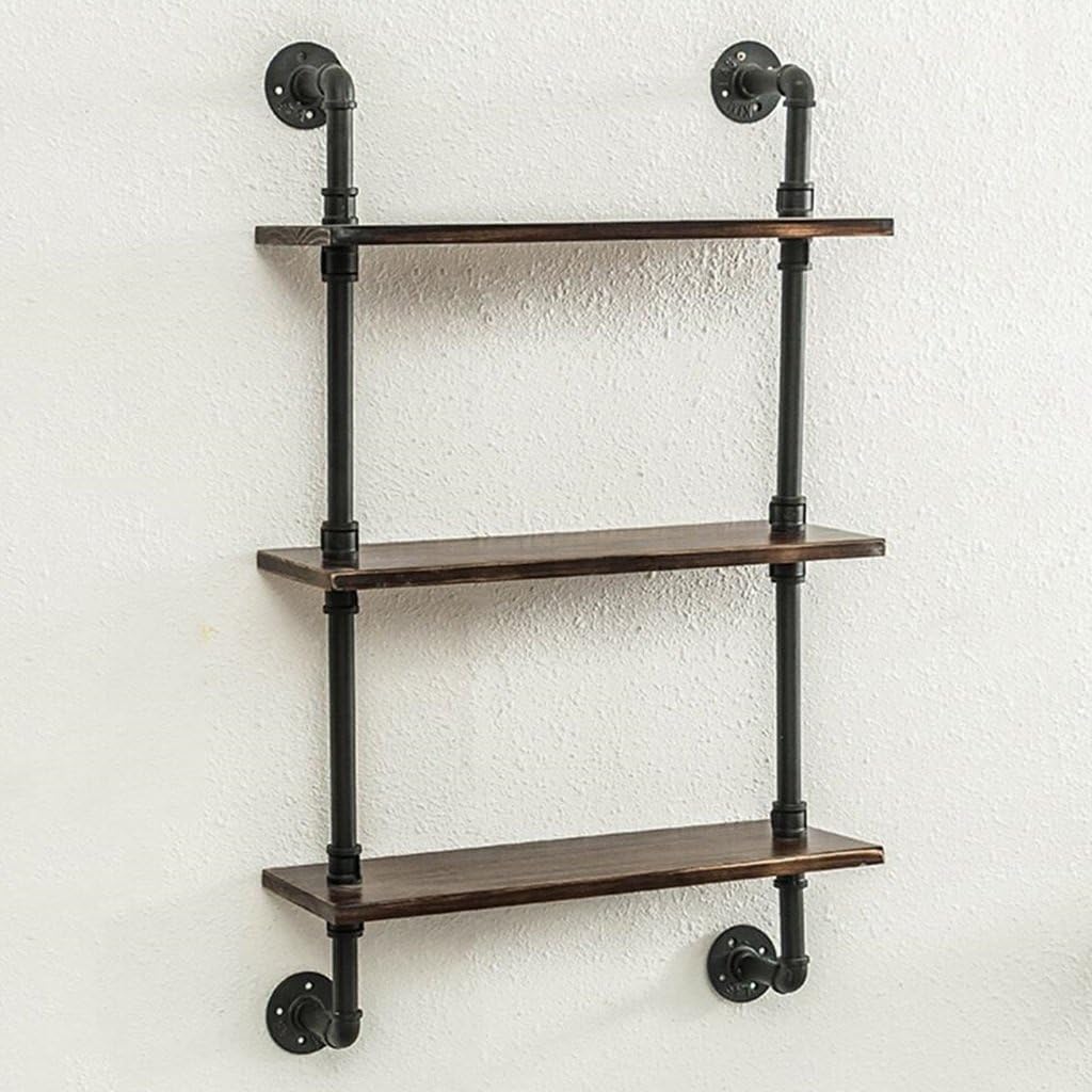 Retro industrial style Water pipe bookshelf Shelf Solid wood living room ledges black