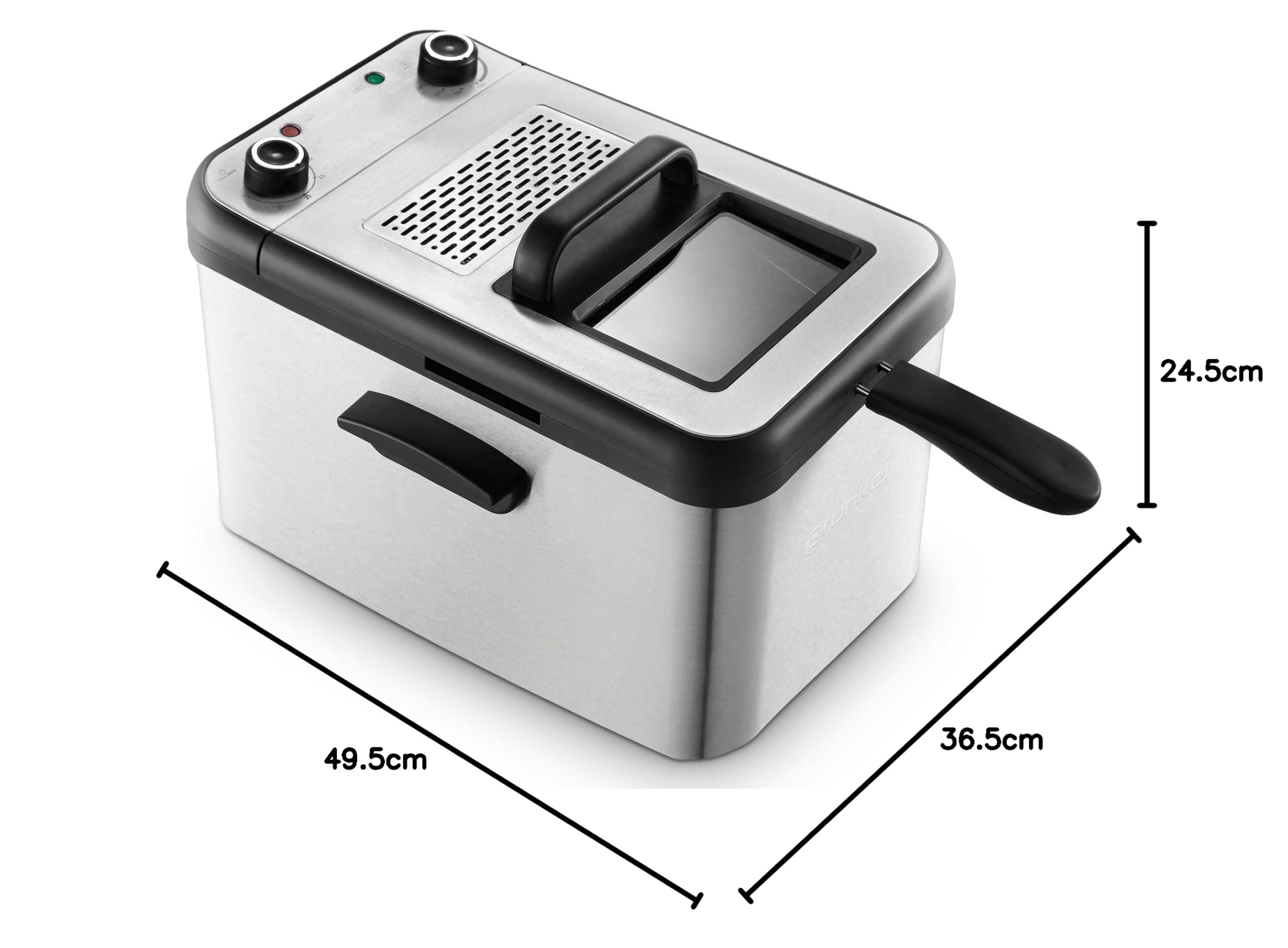 Grunkel Freidora eléctrica 4,2L de Capacidad y 3000W cubeta acero inoxidable MAXIFRYPRO Temperatura Ajustable y Filtro antiolores. Termostato hasta 190º. Proteccion contra sobrecalentamiento (4,2L)