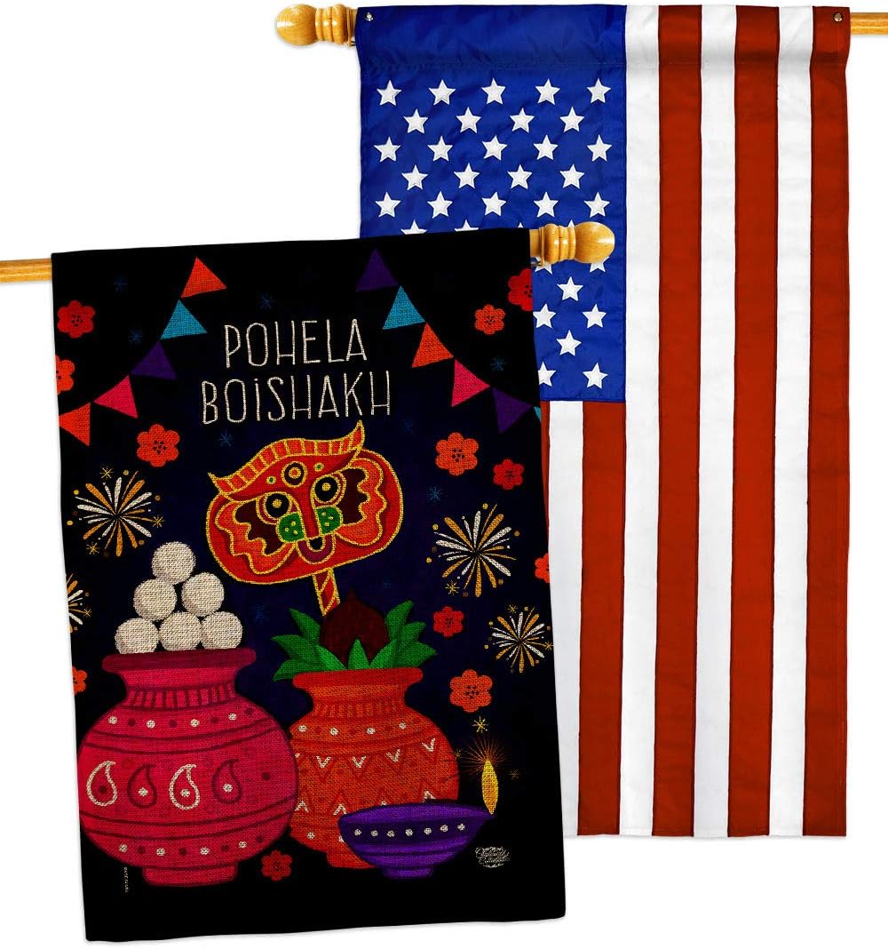 Pohela Boishakh Burlap House Flags Pack New Year Bengali Pahela Baishakh Mangal Shobhajatra Indian Bangladesh Support Our Troops Small Decorative Gift Yard Banner Double-Sided Made In USA 28 X 40
