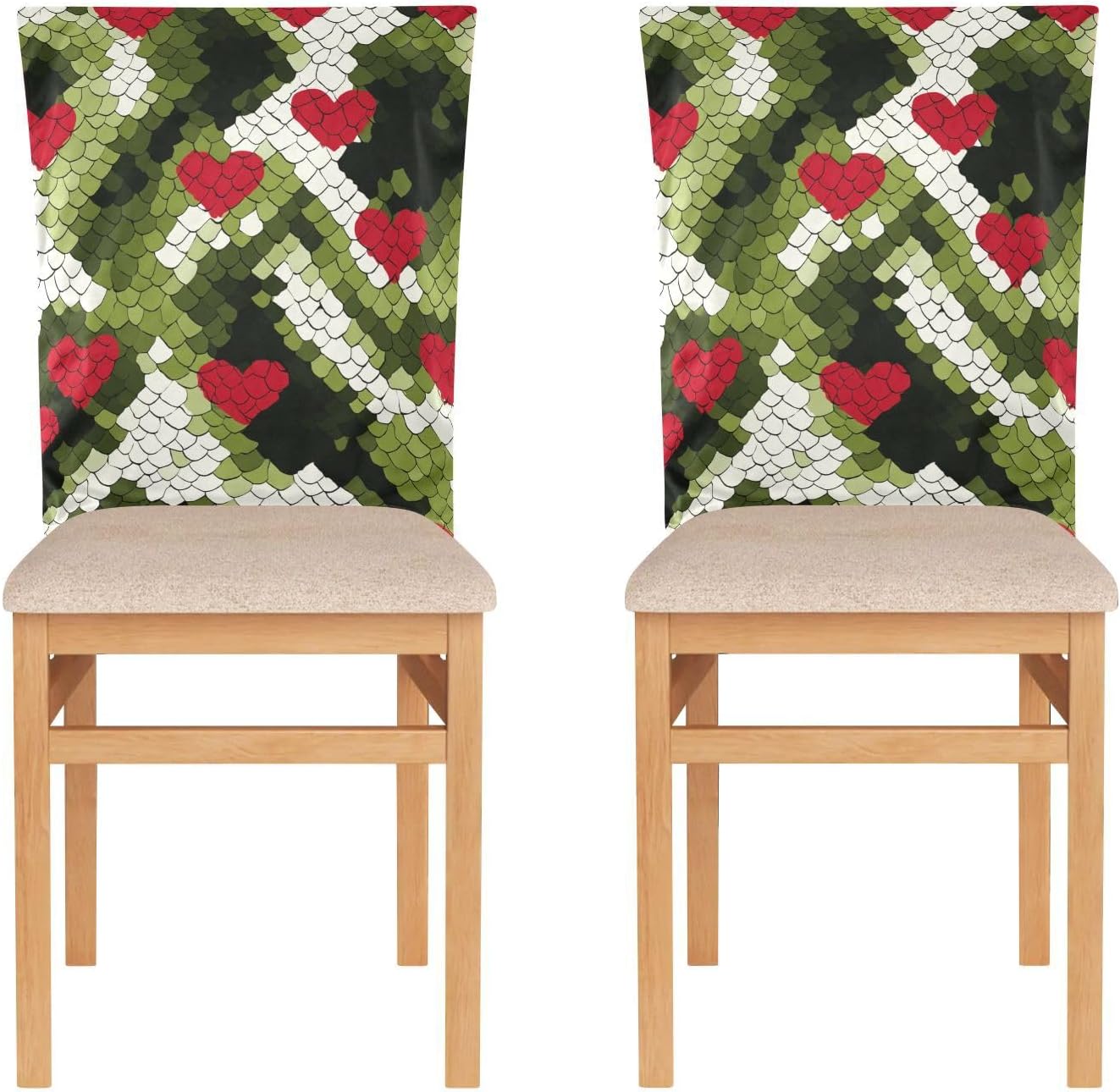ALAZA Hearts Green Snake Pattern Chair Back Cover Set of 6, Washable Reusable Removable Chair Slipcovers Decorative Chair Cover for Home Kitchen Wedding Party