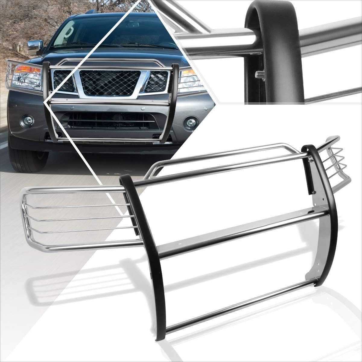 Compatible with Titan A60/Armada WA60 2005-2015 S.S Bumper Brush Grille Guard Protector,Chrome