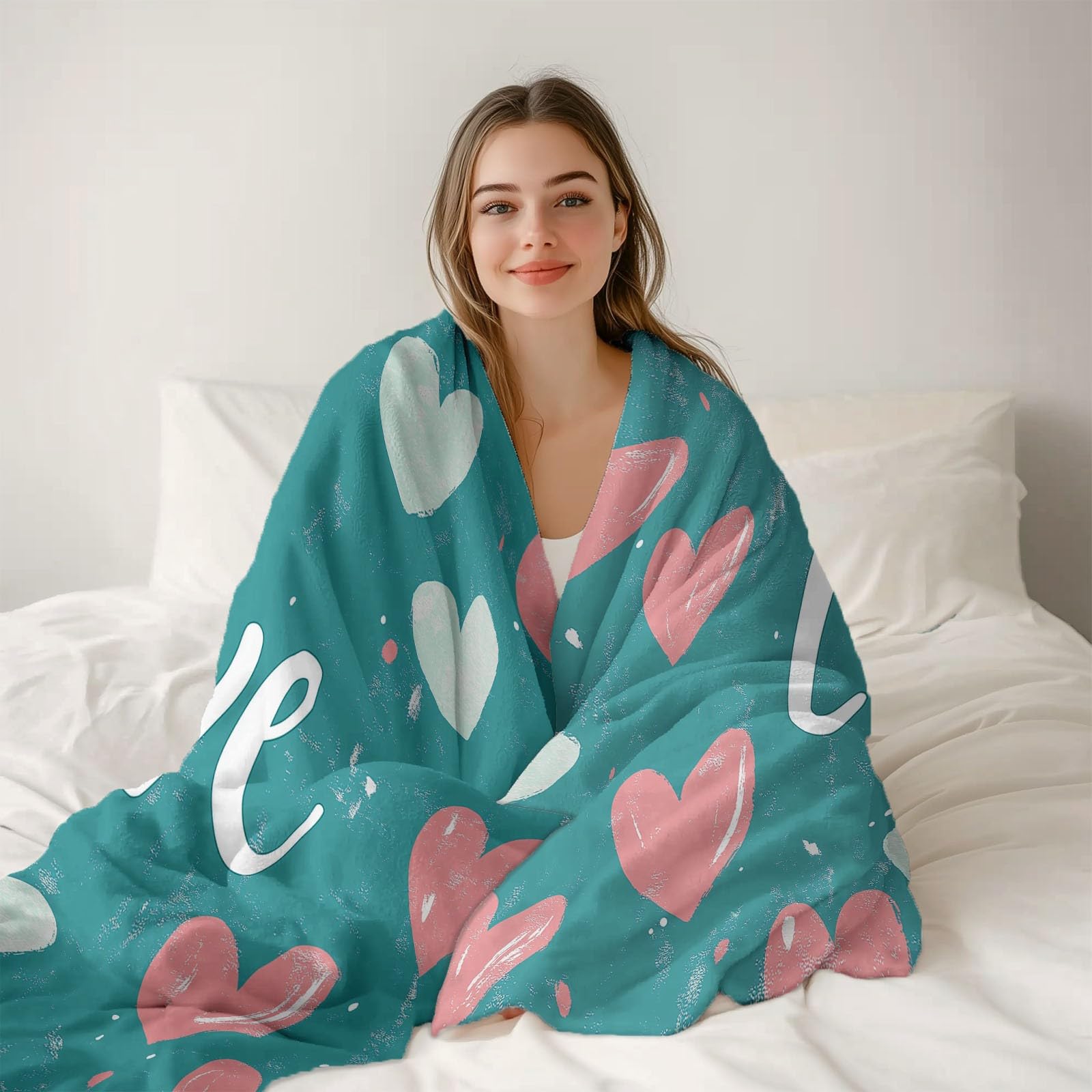 Decke Flanell 150 x 200 cm Geschenke für Frauen und Männer - Romantik Liebe Worte Witzige Geschenke für Freunde zu Weihnachten und Geburtstag, Hellgrün Rosa