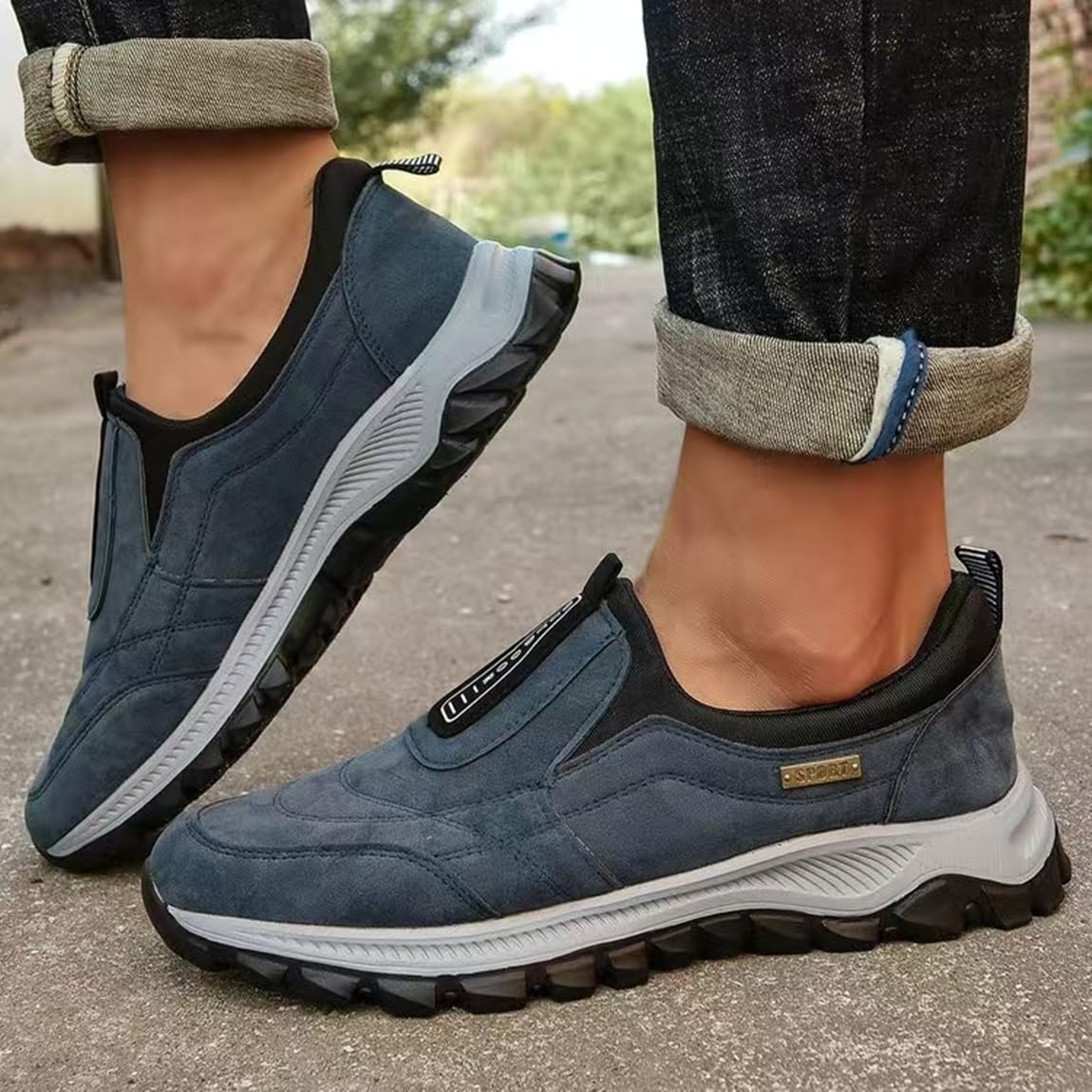 Scarpe Senza Lacci Ortopediche Uomo Scarpe da Trekking Ginnastica in Suede Slip On Comode Scarpe da Escursionismo Outdoor