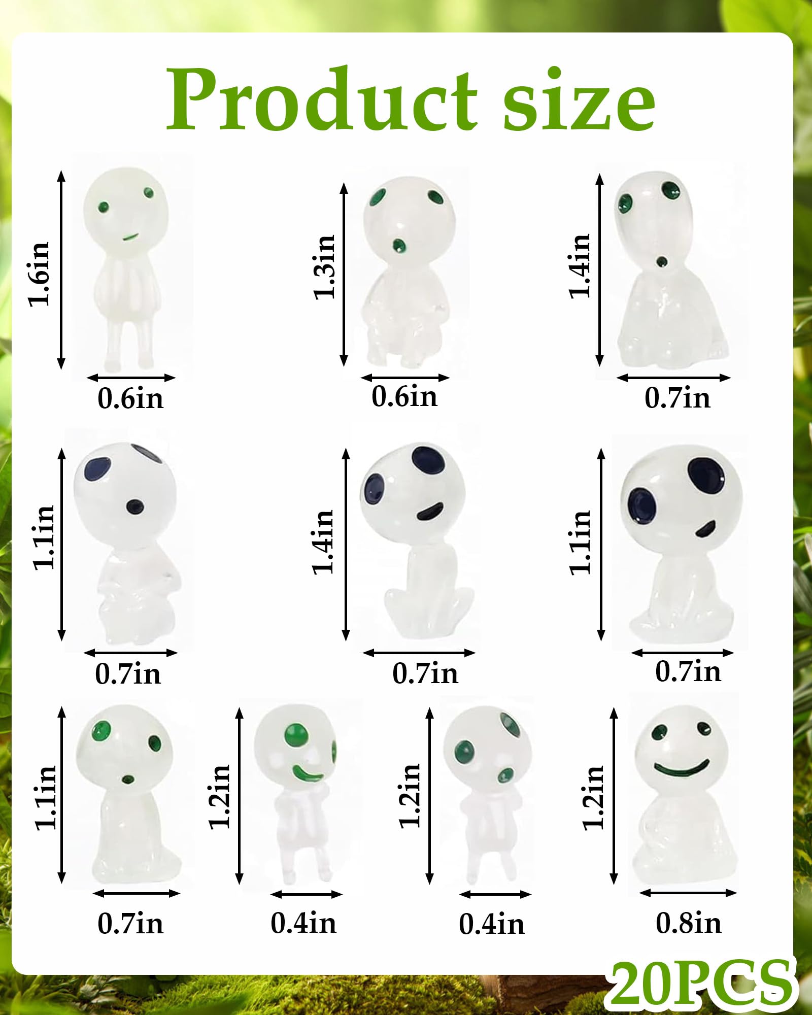 20 Pezzi Elfi Degli Alberi Luminosi, Principessa di Mononoke, Figurine di Elfi Degli Alberi, Luminoso Fantasma Mononoke per Interne Esterne di Casa Giardinaggio Micropaesaggio
