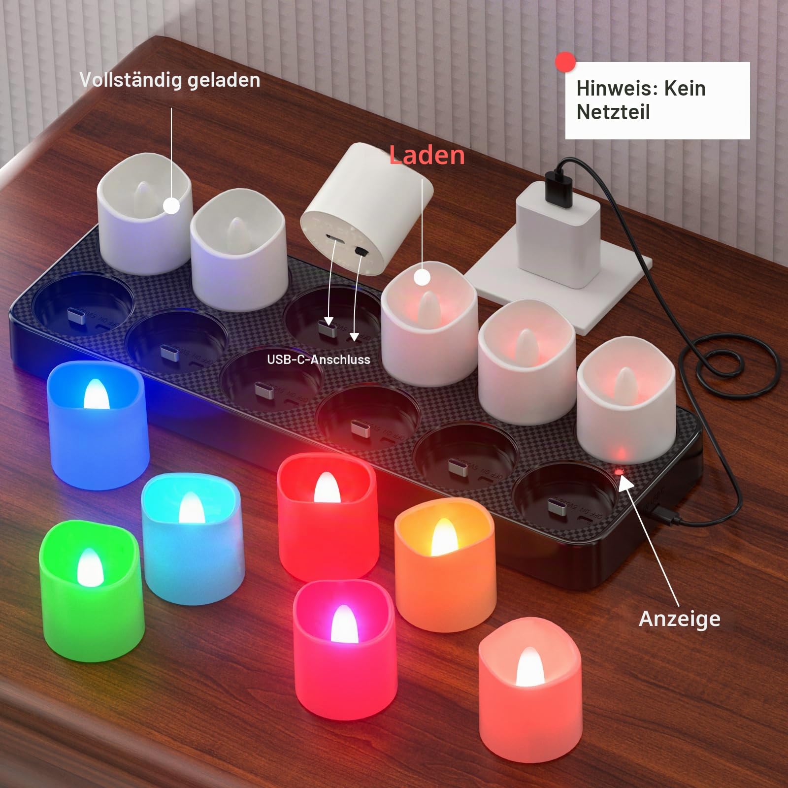 SoulBay LED Teelichter Bunt Aufladbar, 12 Stück Wiederaufladbar Flackernd Elektrische Kerzen mit Ladestation Fernbedienung Timer für Zimmer Wohnzimmer Halloween Weihnachten Deko, RGB