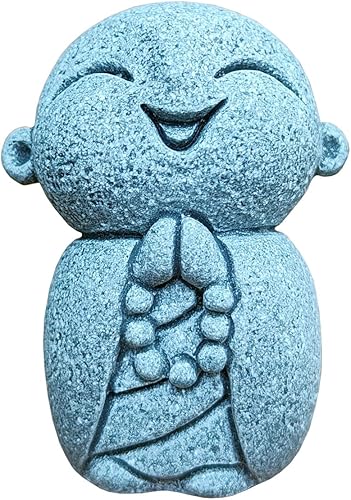 Miniatura 40 de livelyfish Estatua de Buda japonesa de 3 figuras de monje rezando de piedra arenisca para riqueza, buena suerte, jardín zen, pecera, acuario