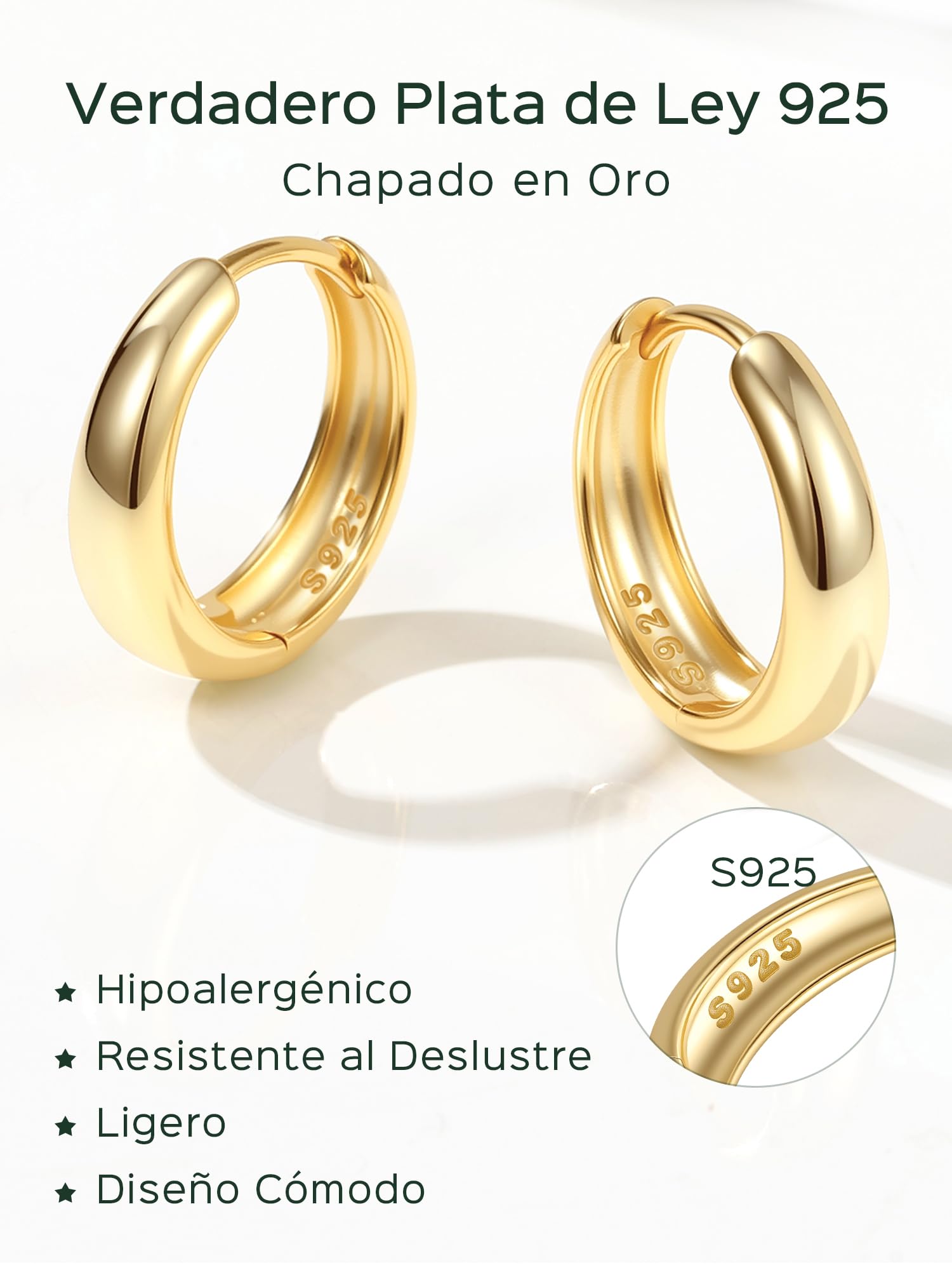 ChicSilver 925 Plata Pendientes Aros Gordos Mujer Hoop Earrings Anchos