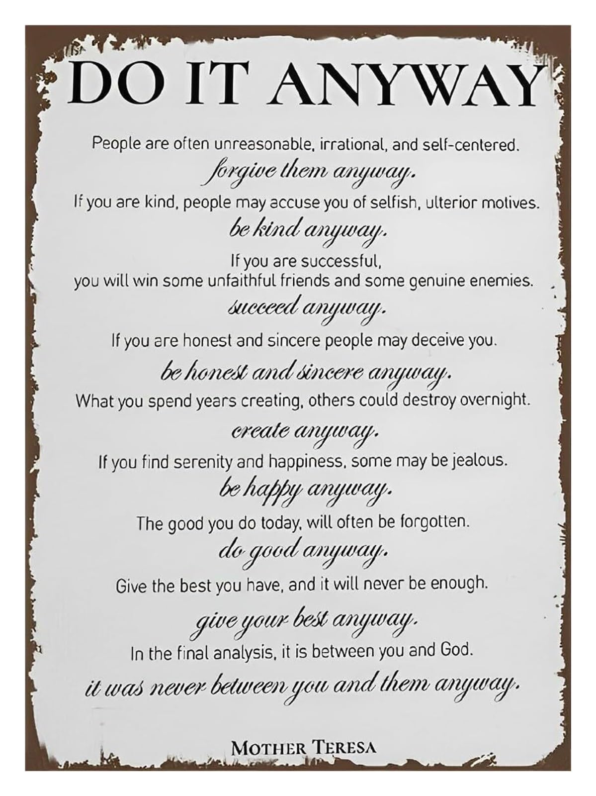 MDBJTCYZN Quote Metal Tin Sign Do It Anyway Inspirational Wall-Art Motivational Saying for Office Decor Home Bedroom 8 X 12 inch