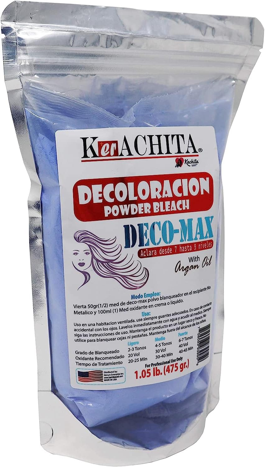 Professional Lightener for Hair Highlights, Bleaching, Highlighting, Balayage Kerachita Powder Bleach Blue Deco-Max, Decoloracion Azul en Polvo 1.10 Lb (500gr) Made in USA