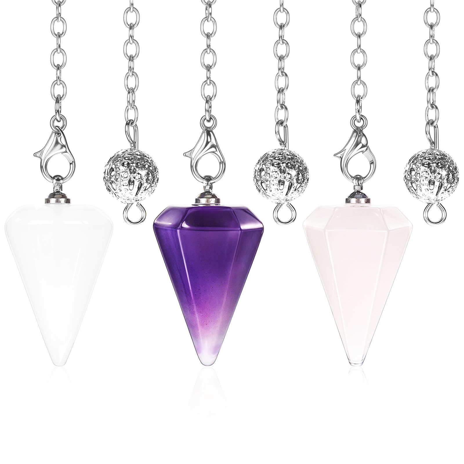 Qianyu 3 Pcs Crystal Pendulums Set Natural Gemstone Crystal Point Pendant 6 Faceted Hexagonal Pendulum for Dowsing Scrying Divination Meditation Spiritual Reiki Witchcraft Supplies Accessories
