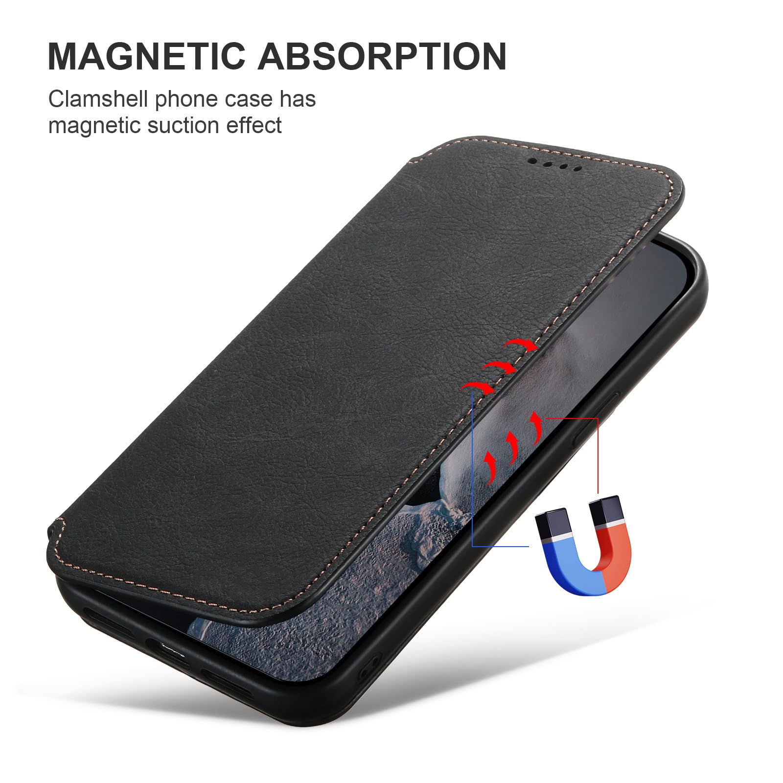 Custodia in pelle per iPhone 14 Pro Max/14 Pro/14 Plus/14, ultra sottile, a portafoglio, con chiusura magnetica, con supporto per carte di credito, supporto per ricarica wireless magnetica