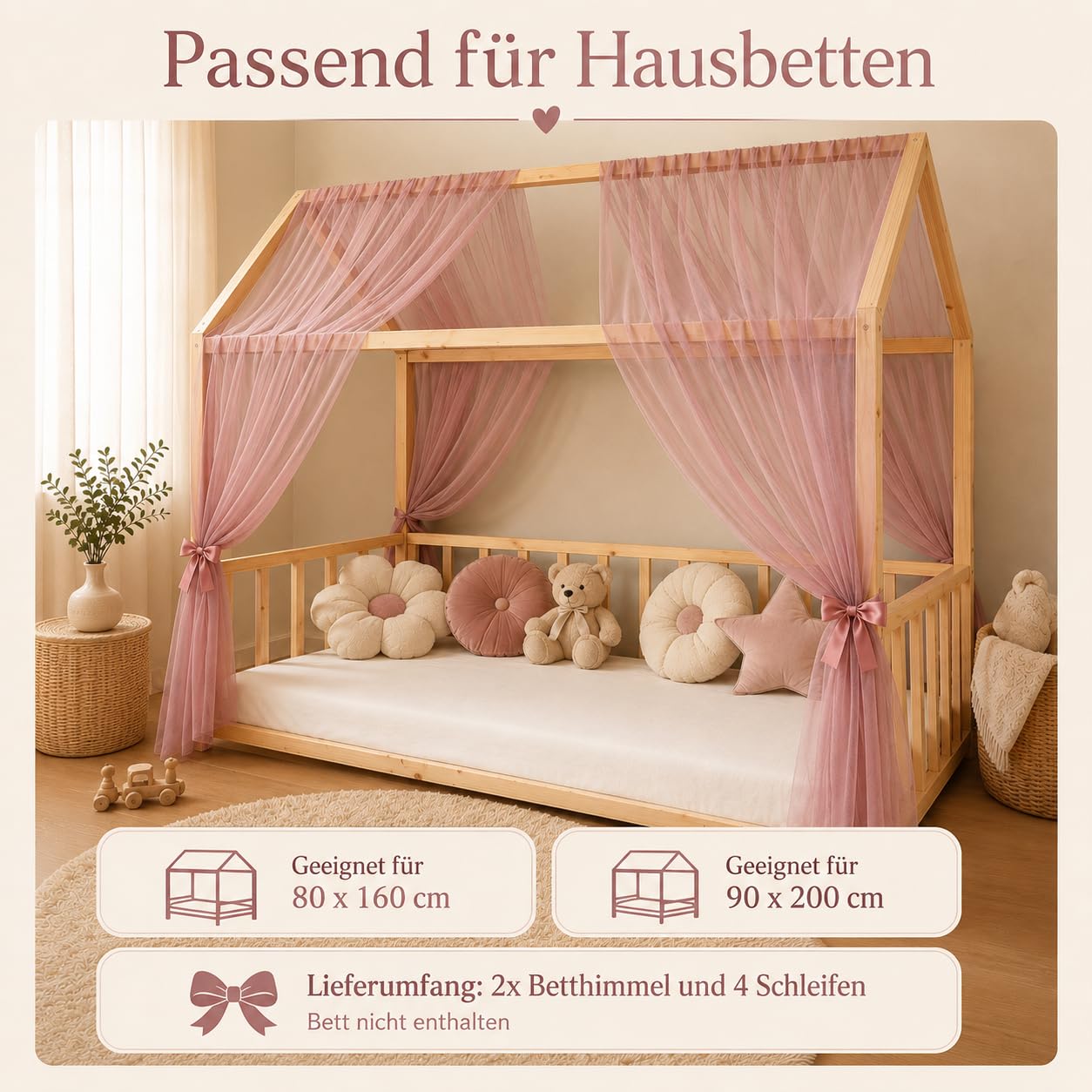 Baby Fancyroom Dosel para cama de casa infantil, universal, tul premium, ambos lados, dosel, cortina de cama (rosa viejo, 340 cm)
