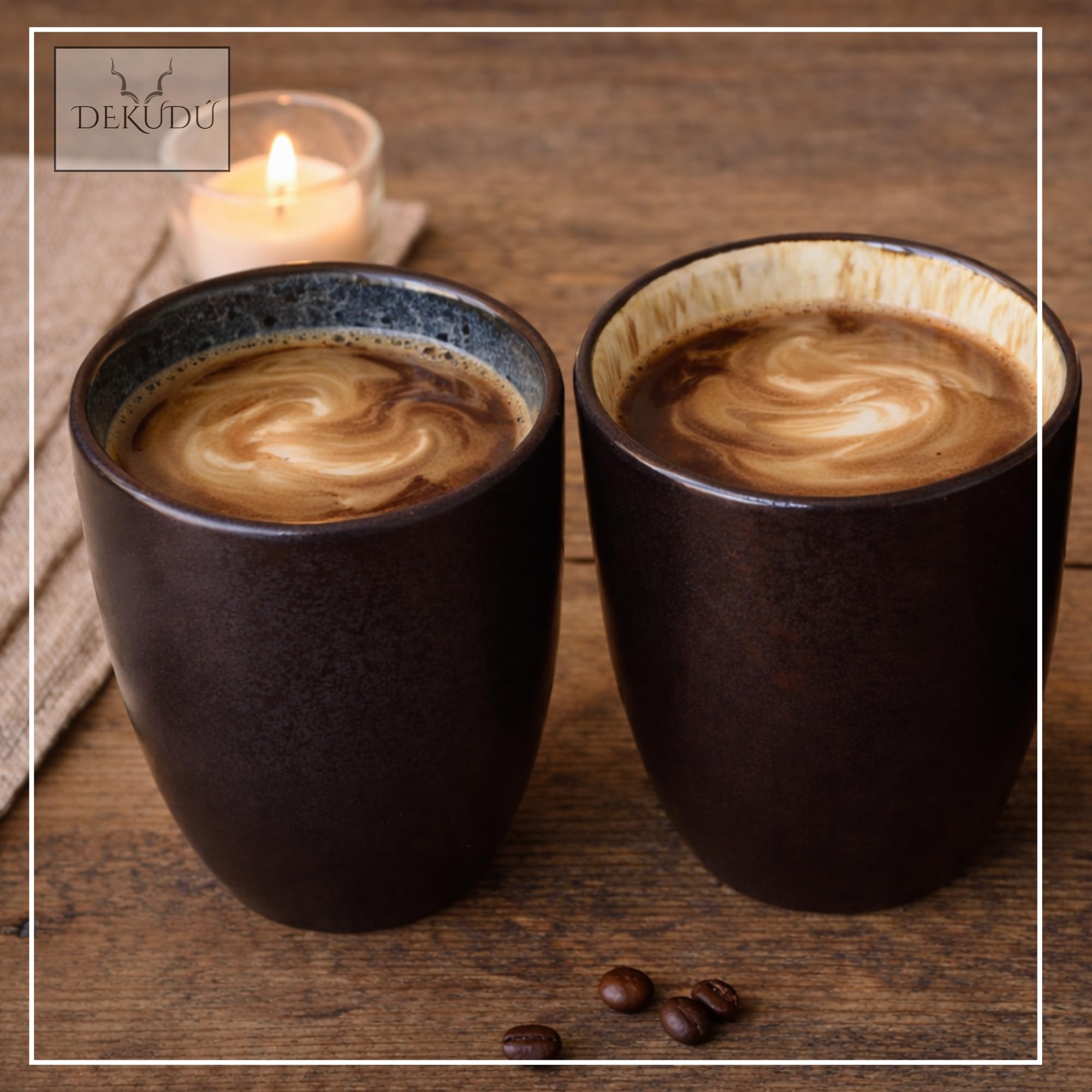Set Tazzine Caffe Particolari Tazzine da Caffè Nere in Ceramica in Gres di Qualità - Realizzata a mano - 4 pezzi 100 ml - Elevata durezza-Lavabile in lavastoviglie microonde -Stile moderno Nero