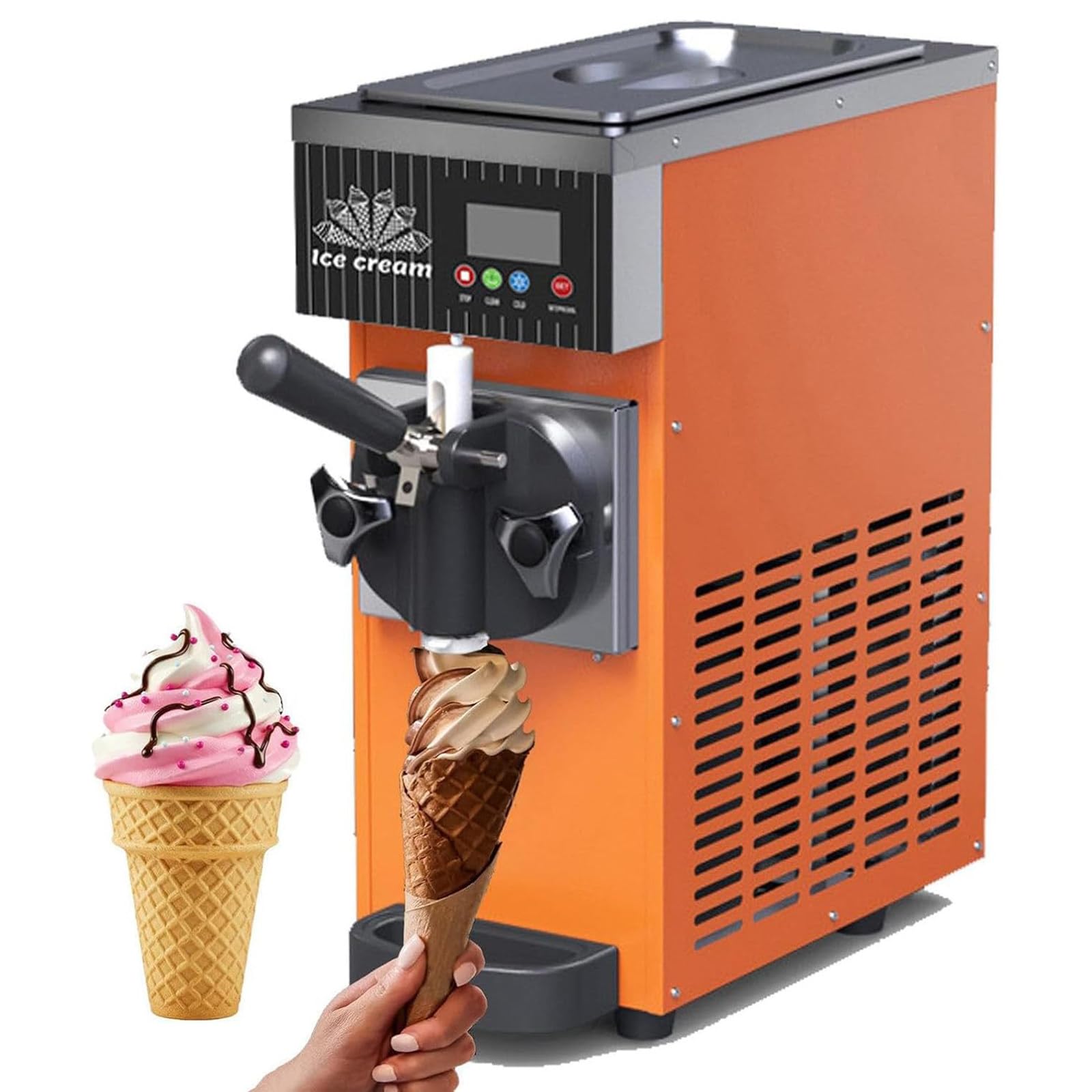 Commercial Soft Ice Cream Machine, Countertop Soft Serve Ice Cream Machine, High Productivity Soft Serve Maker, Smooth Delicate Texture, 450W, Stainless Steel, For Restaurants, Dessert Shops Orange