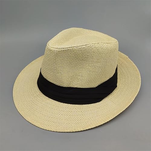 Miniatura 2 de Sombrero de paja unisex para hombres y mujeres Panamá de ala ancha, sombrero de paja Aldult Jazz sombrero de sol lindo sombrero de cubo negro