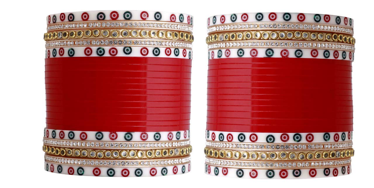 Indian Collectible - Set di braccialetti Chura in plastica placcati oro e zirconia cubica, per ragazze