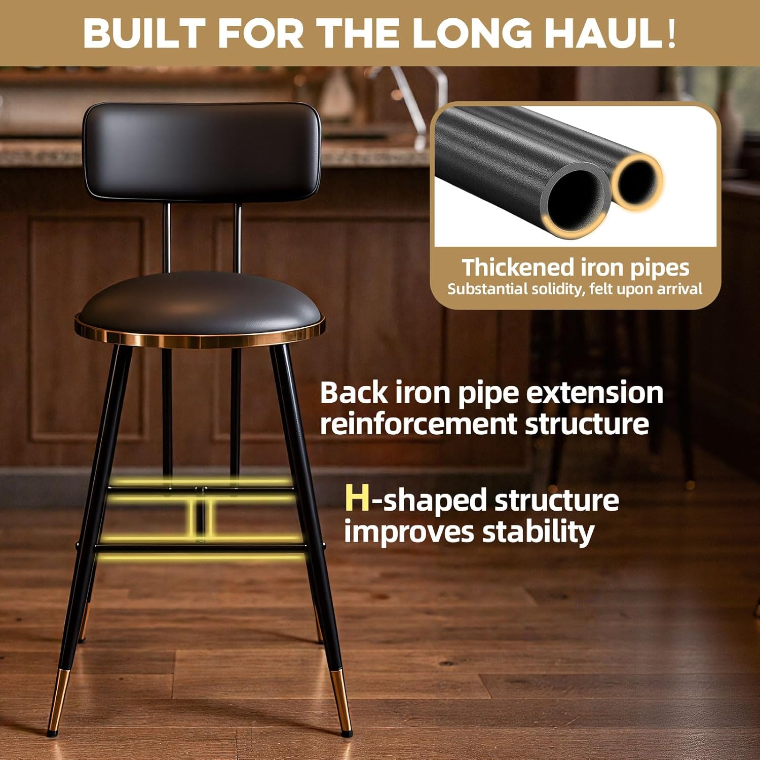 Bar Stools Set of 3 26 Inch Tall Counter Height Barstools with Backs, Upholstered Bar Chairs for Kitchen Island Home Coffee Bar