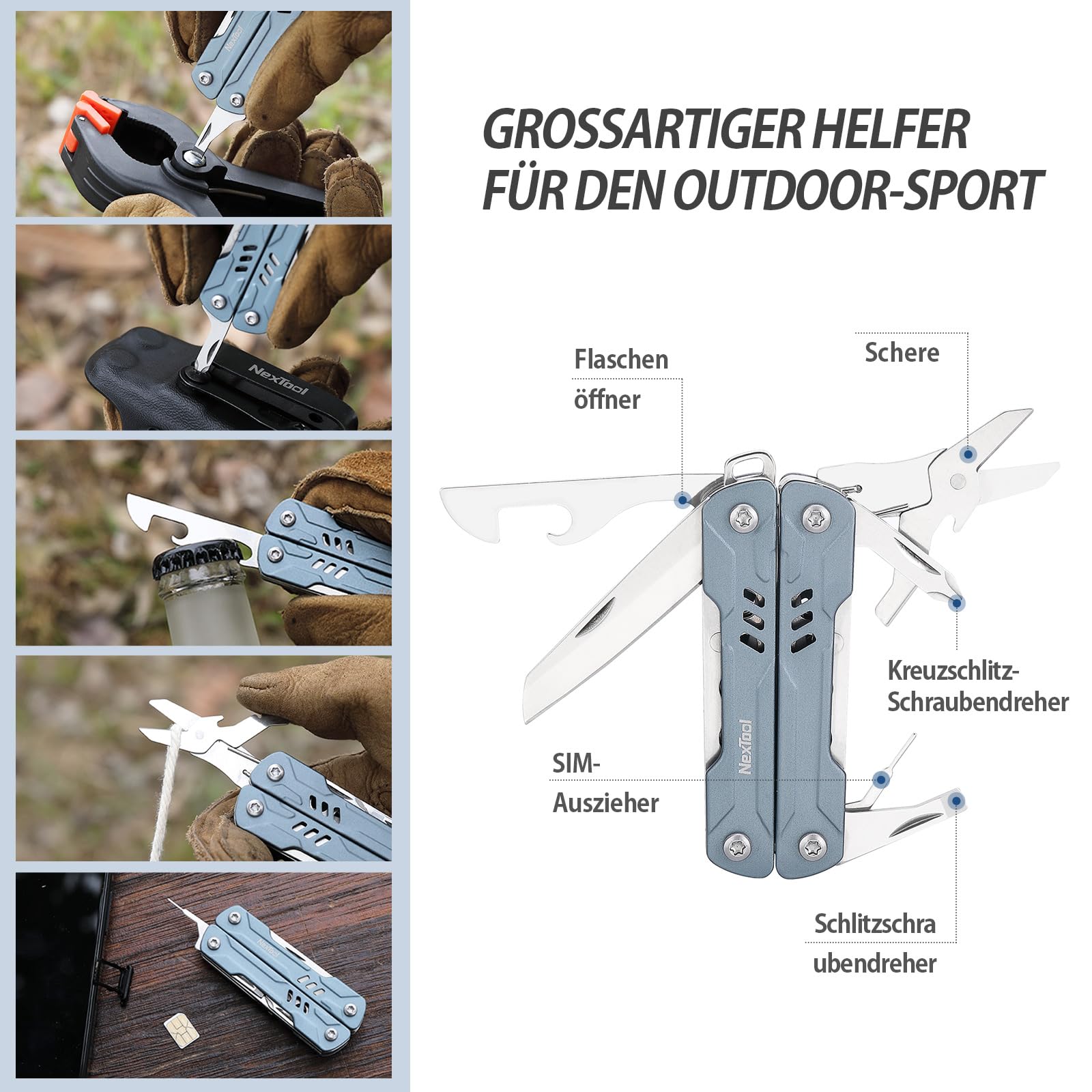 NexTool Multitool Mini Sailor S11, kompaktowe narzędzie wielofunkcyjne 11 w 1 ze szczypcami o cienkich końcówkach, nożyczkami, ekstraktorem kart SIM i śrubokrętem do EDC, wędkarstwa, biwakowania