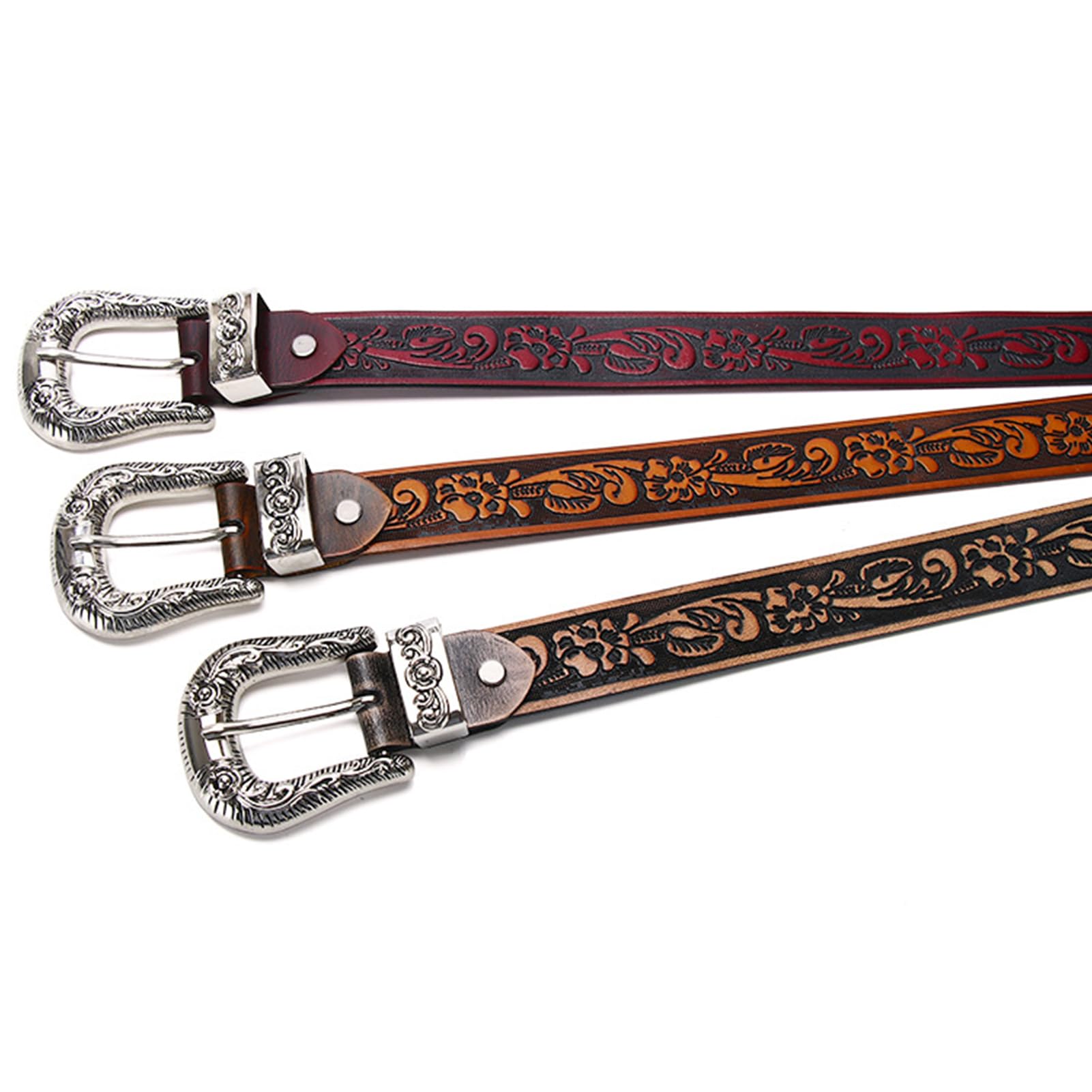 Cinture extra lunghe (105-150 cm) con goffratura floreale occidentale per uomo e donna, cinture country da cowboy da cowgirl da 35 mm con grande fibbia vintage
