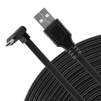 Micro USB 90 Degree Cable Down Angle for WYZE Cam Pan V3 L-Shape Connector Right Angle Flat Extension Charging Cord, 10ft Long Black Extender