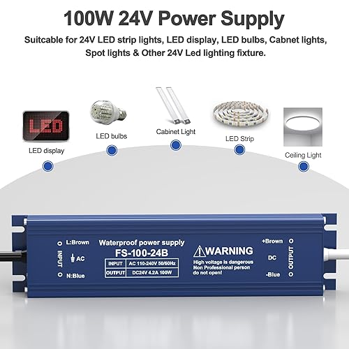Miniatura 4 de Fuente de alimentación LED impermeable IP67 de 24 V 100 W, controlador LED de 24 V, 110 V CA a 24 V CC transformador de bajo voltaje adaptador de