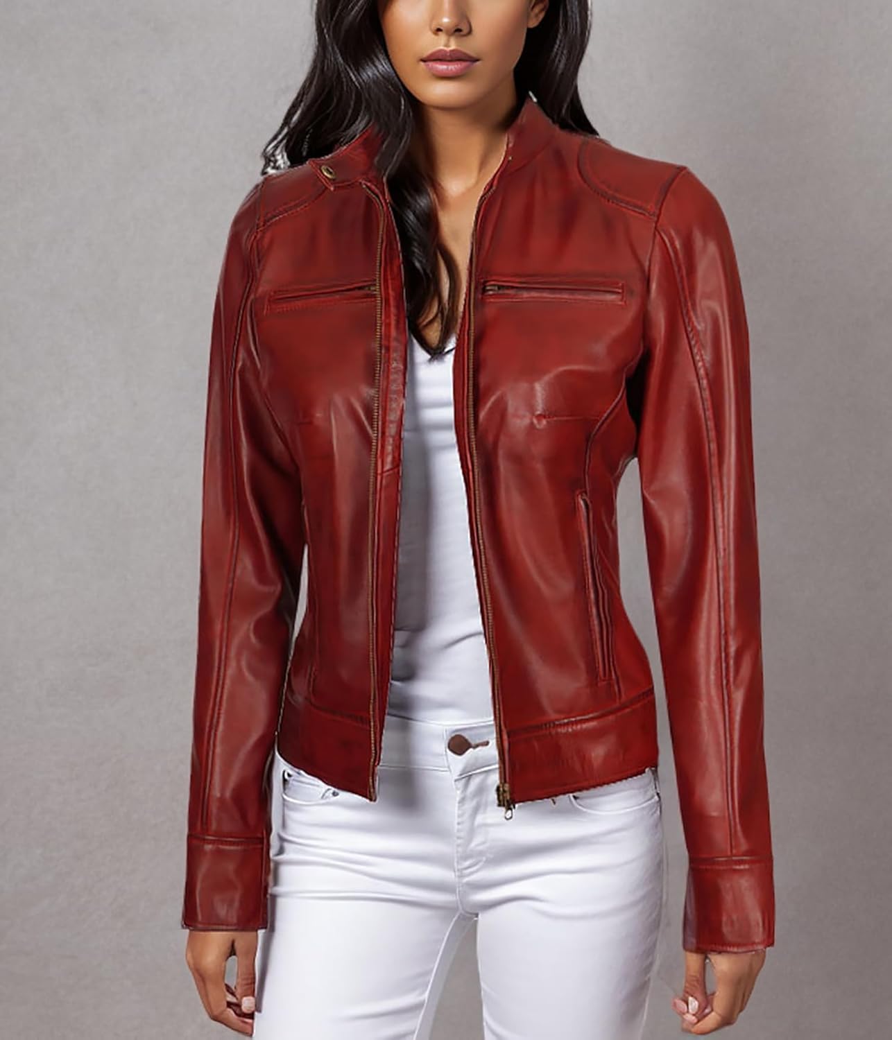 Decrum Leather Jackets For Women - Cafe Racer Style Casual Womens Leather Jacket - Image 7
