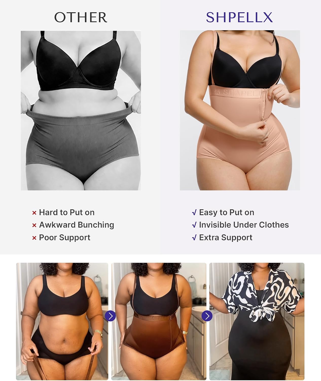 SHAPELLX High Waisted Shapewear Tummy Control Bodysuit with Side Zipper | Tummy tuck compression garment,tummy control panties,waist snatching,under dresses,detachable straps,open bust