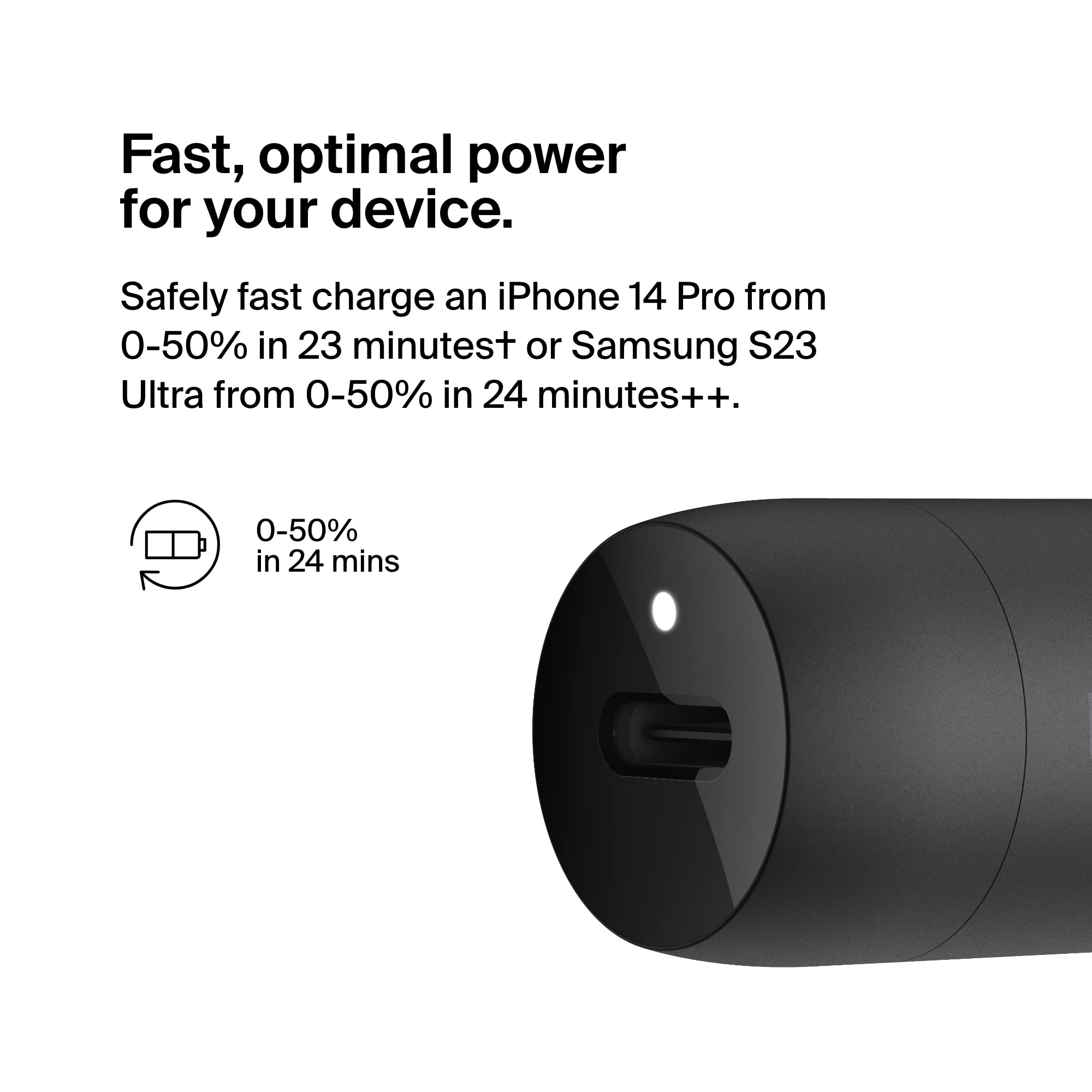 Belkin Boost↑Charge™ Caricabatterie da auto veloce da 30 W, design compatto con porta di erogazione di alimentazione USB-C, prolunga di alimentazione USB a 4 porte, compatibilità universale per iPhone