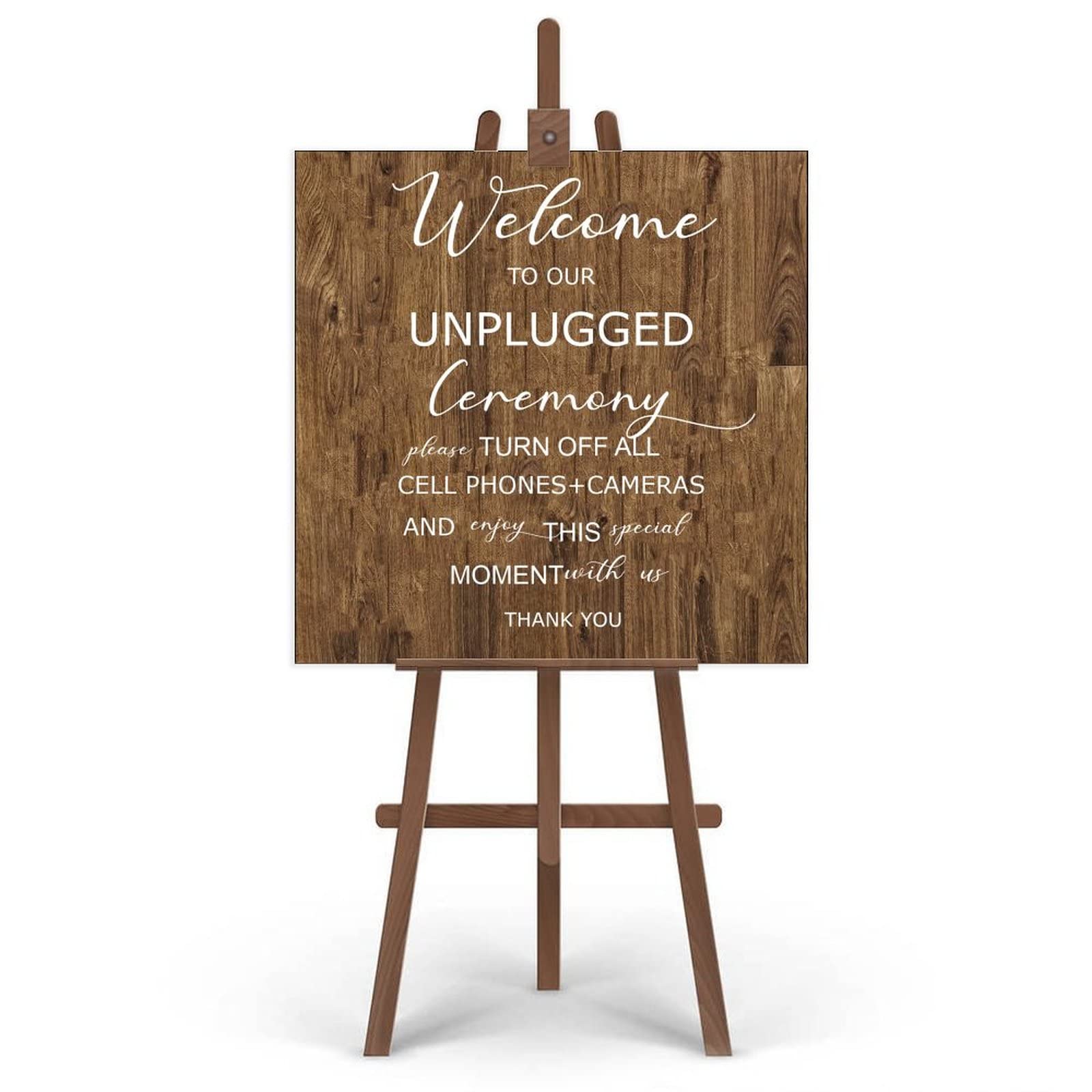 Unplugged Hochzeitsschild – Zeremonieschild aus Holz – vertikales Hochzeitsschild aus Holz – rustikale Hochzeitsdekoration, 50,8 x 50,8 cm