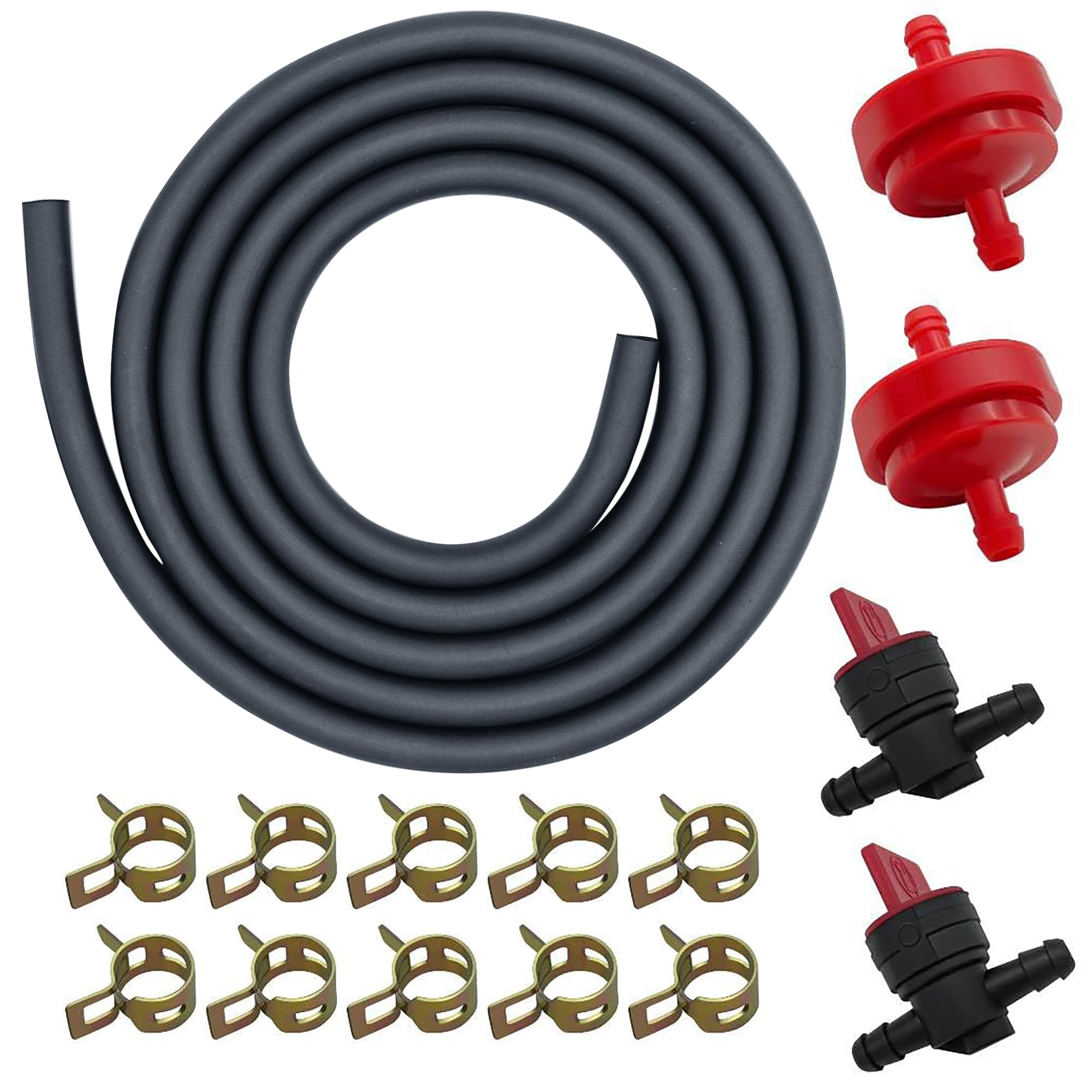 STRONGTHIUM 2m 6mm Kraftstoffschlauch Benzinschlauch Ölschlauch Set mit Benzinhahn Benzinfilter 10 Schlauchschellen für Rasenmäher für Briggs & Stratton Motor (Innen Ø: 6,3 mm/Außen Ø: 11,0 mm)